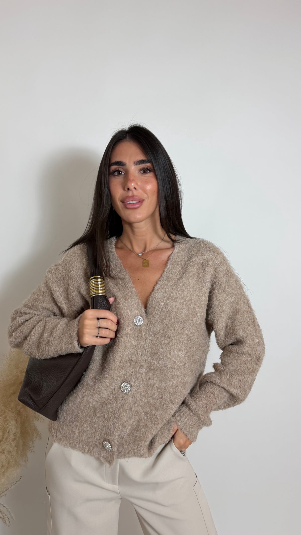 Cardigan Soft Jewel Tortora