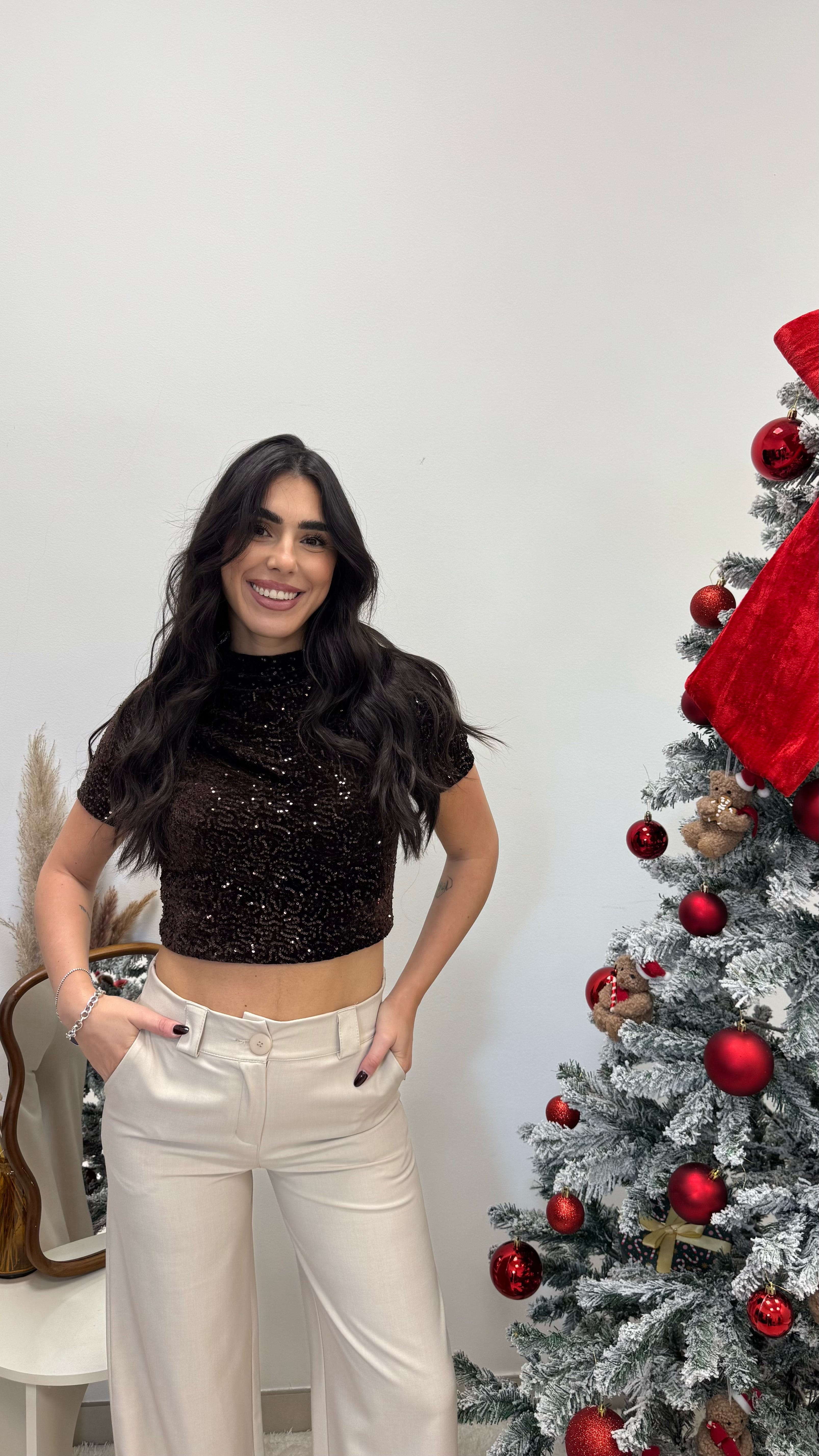 🥂Crop Top Paillettes Choco