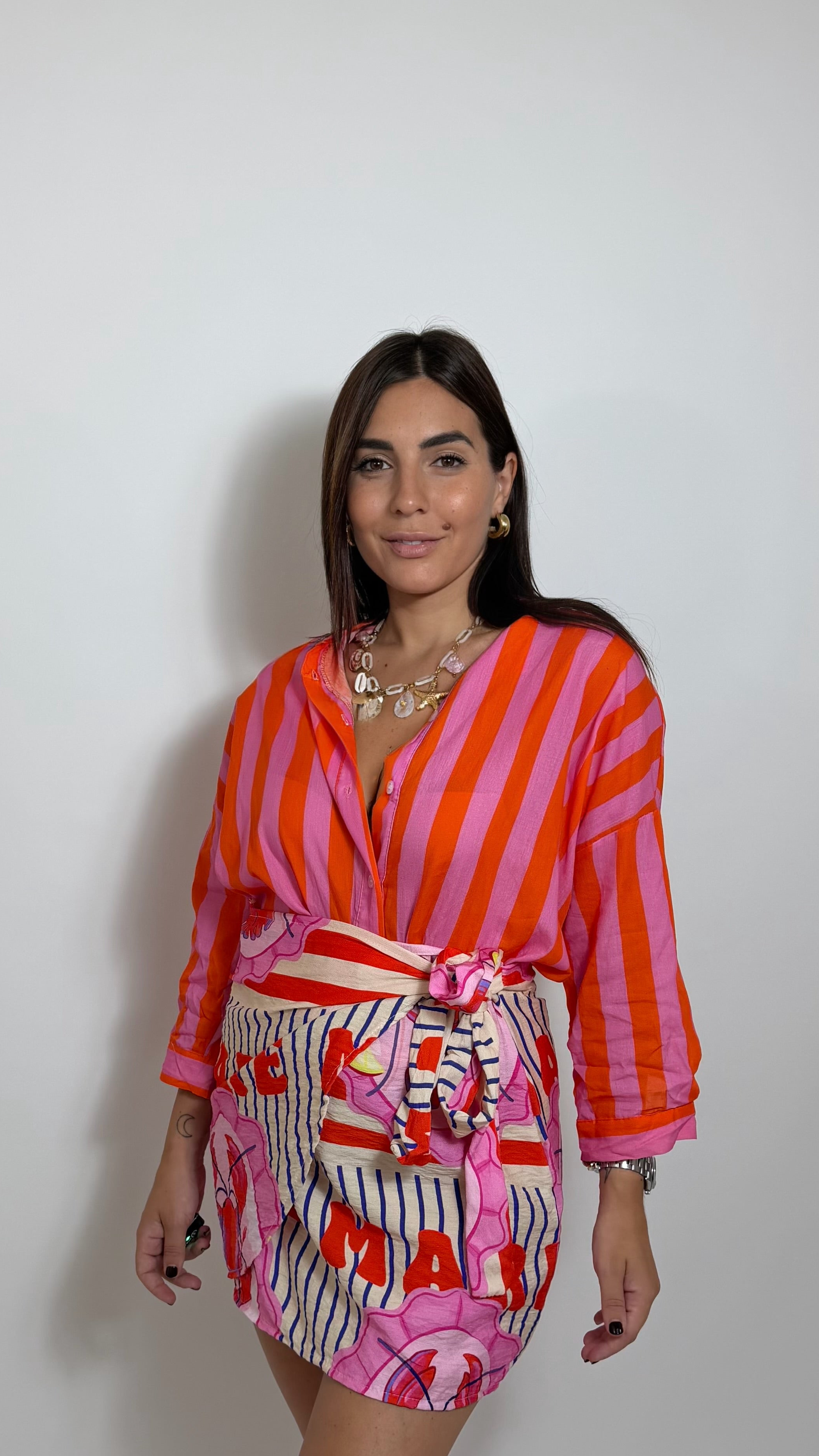 Camicia Soft Stripe Arancio/Pink