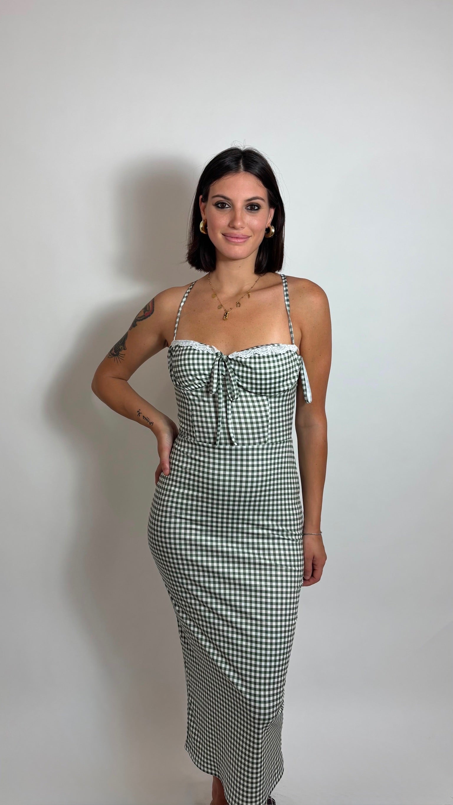 Abito Stretch Vichy Verde