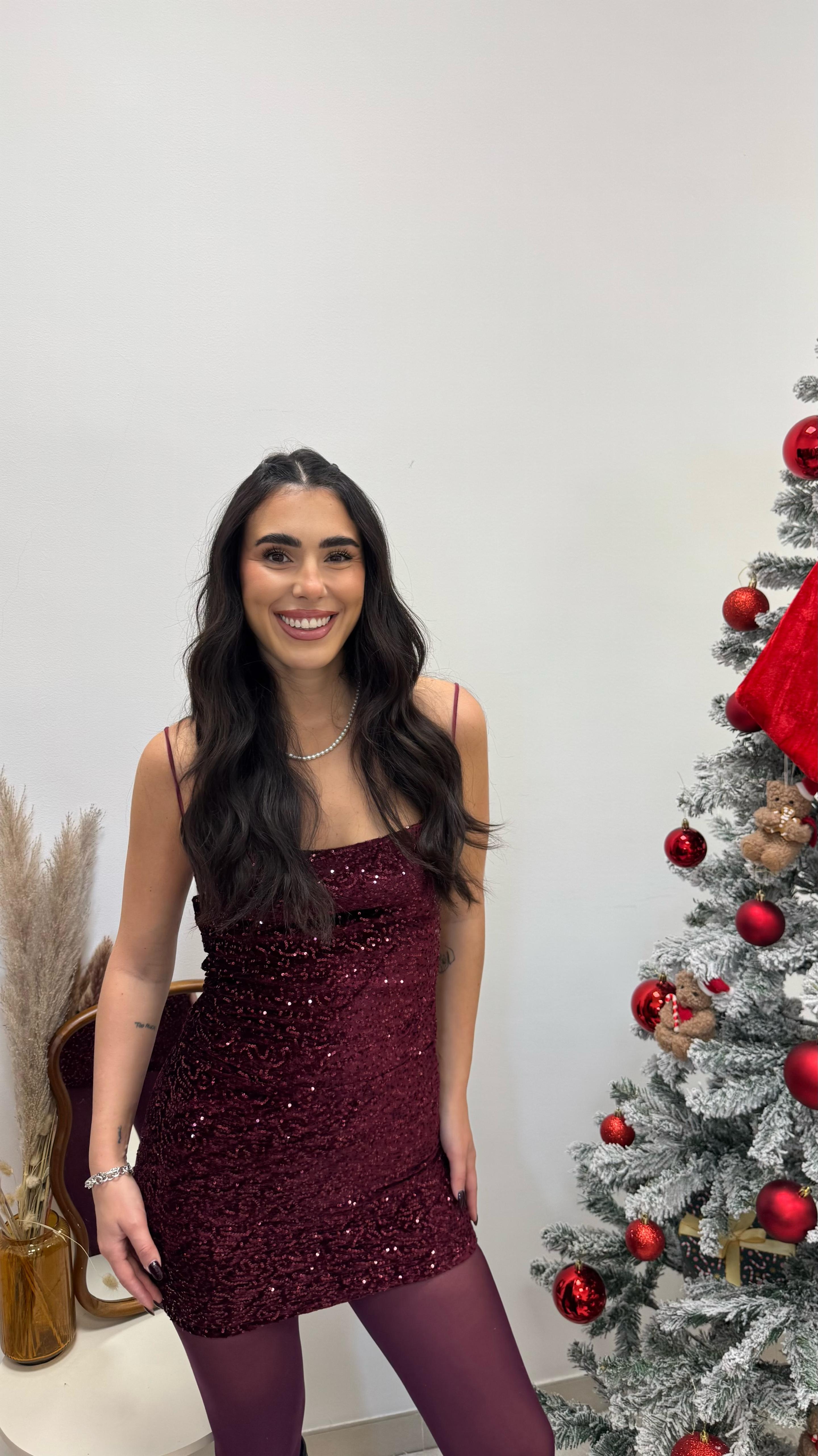 🥂Abito Velvet Shine Burgundy