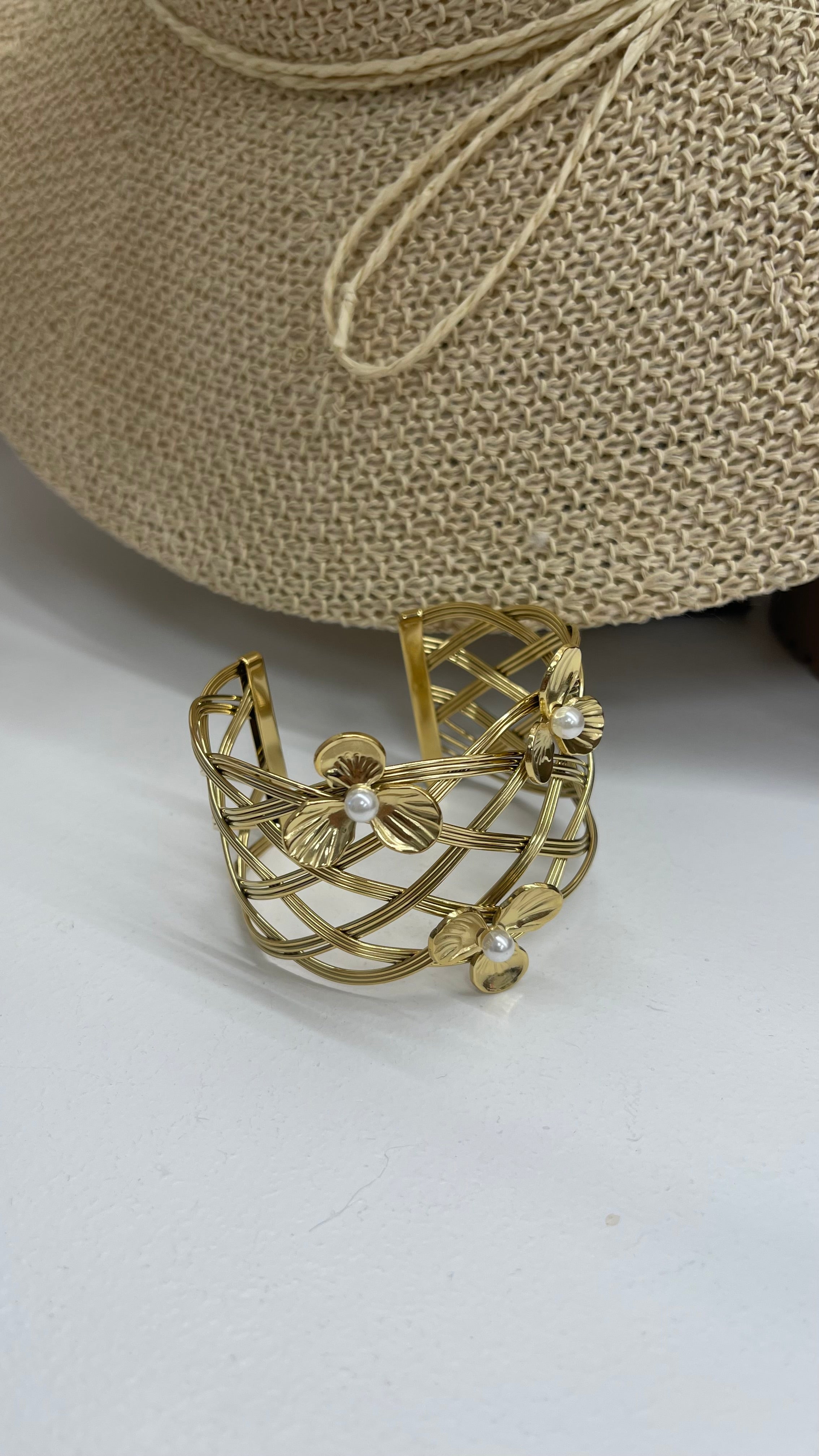 Bracciale Perle e Fiori Gold