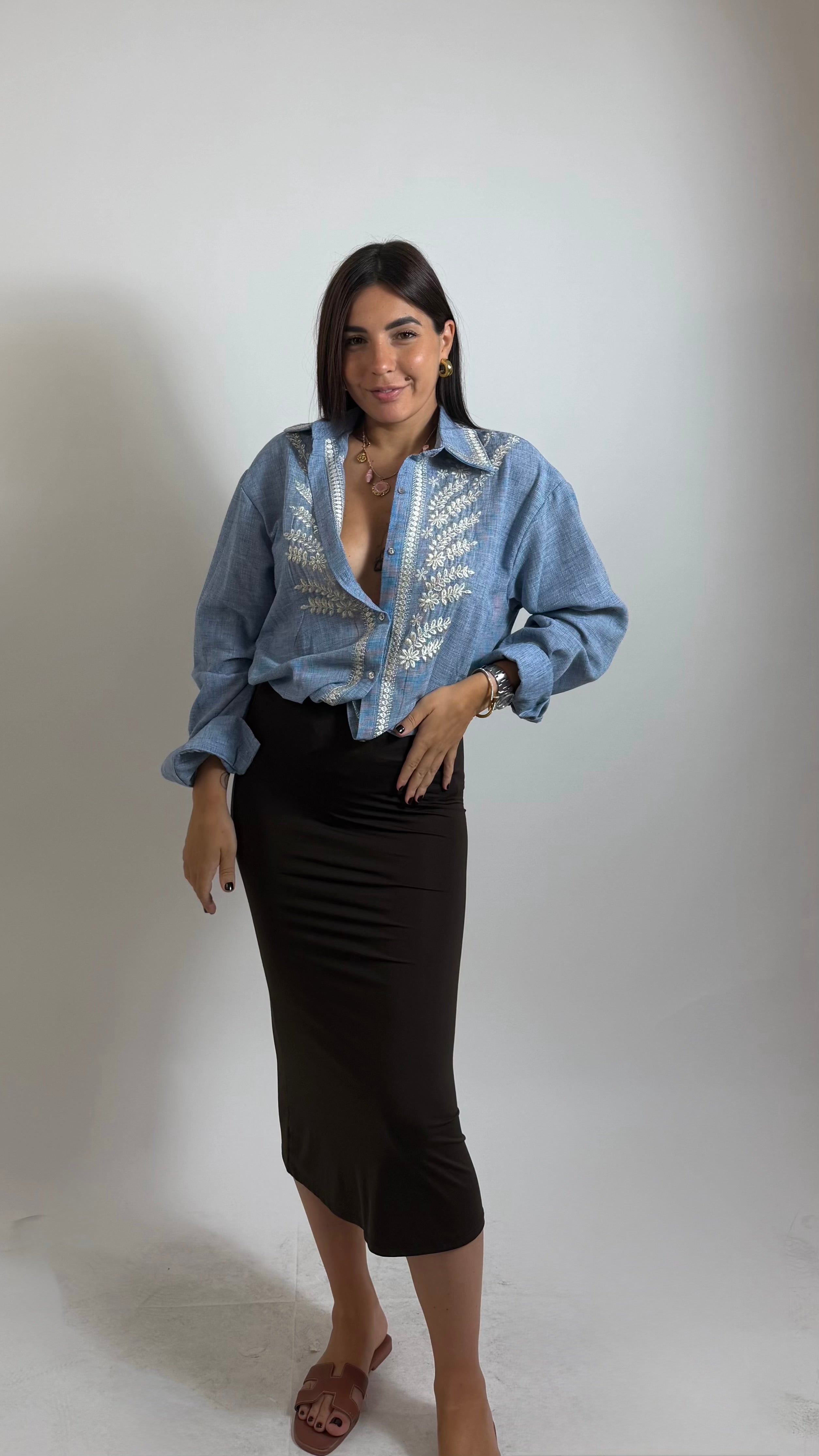 Camicia in lino Flower Sky