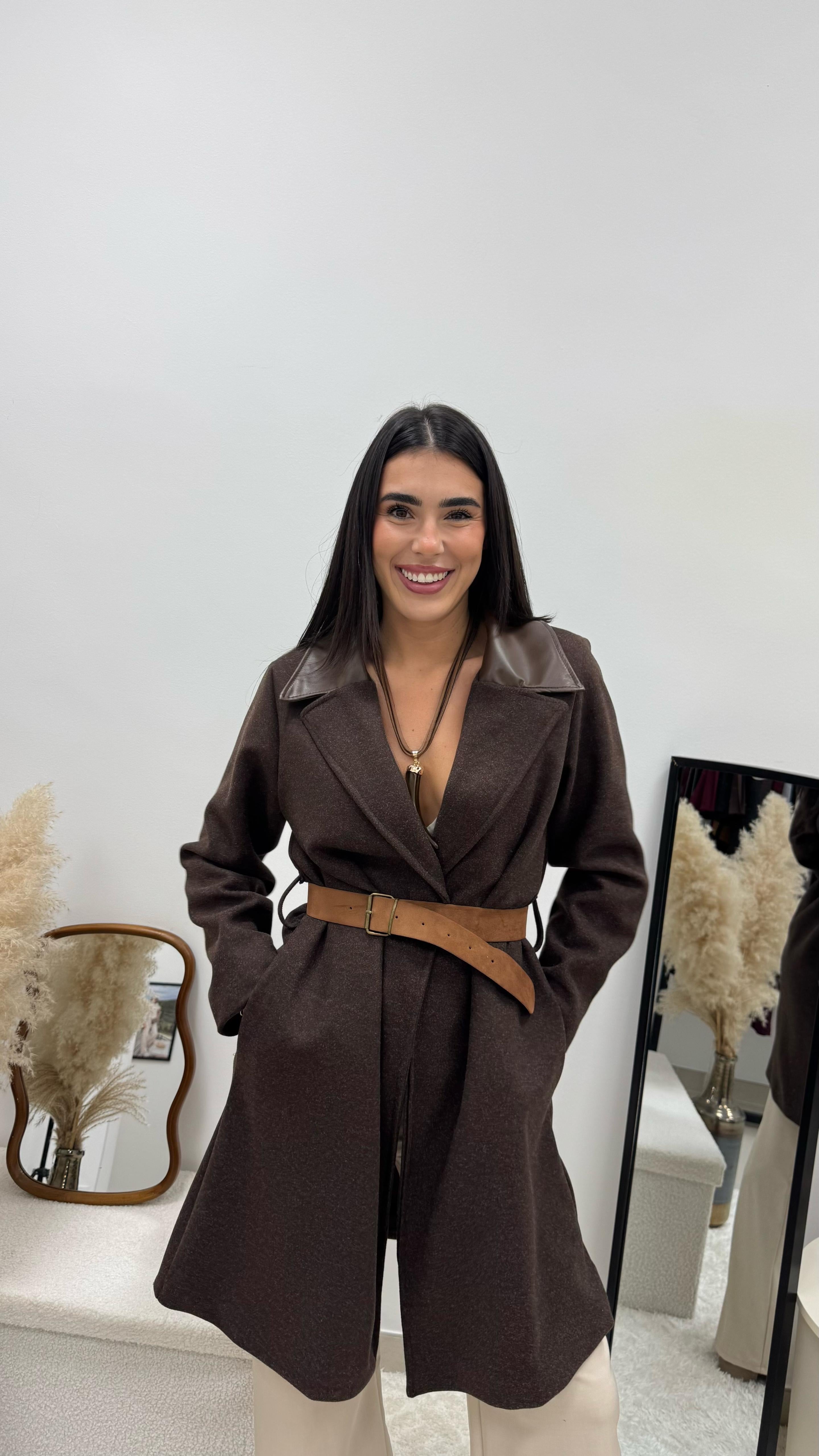 Coat Chic Rever Ecopelle Choco