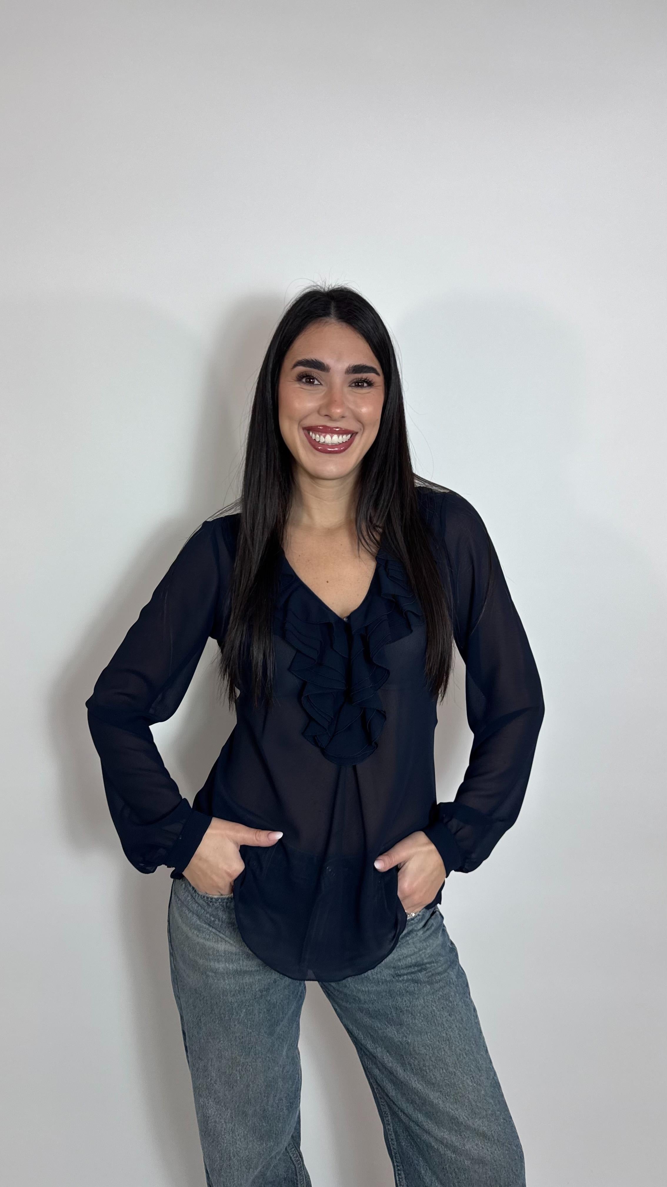 Camicia Volant Blu Notte