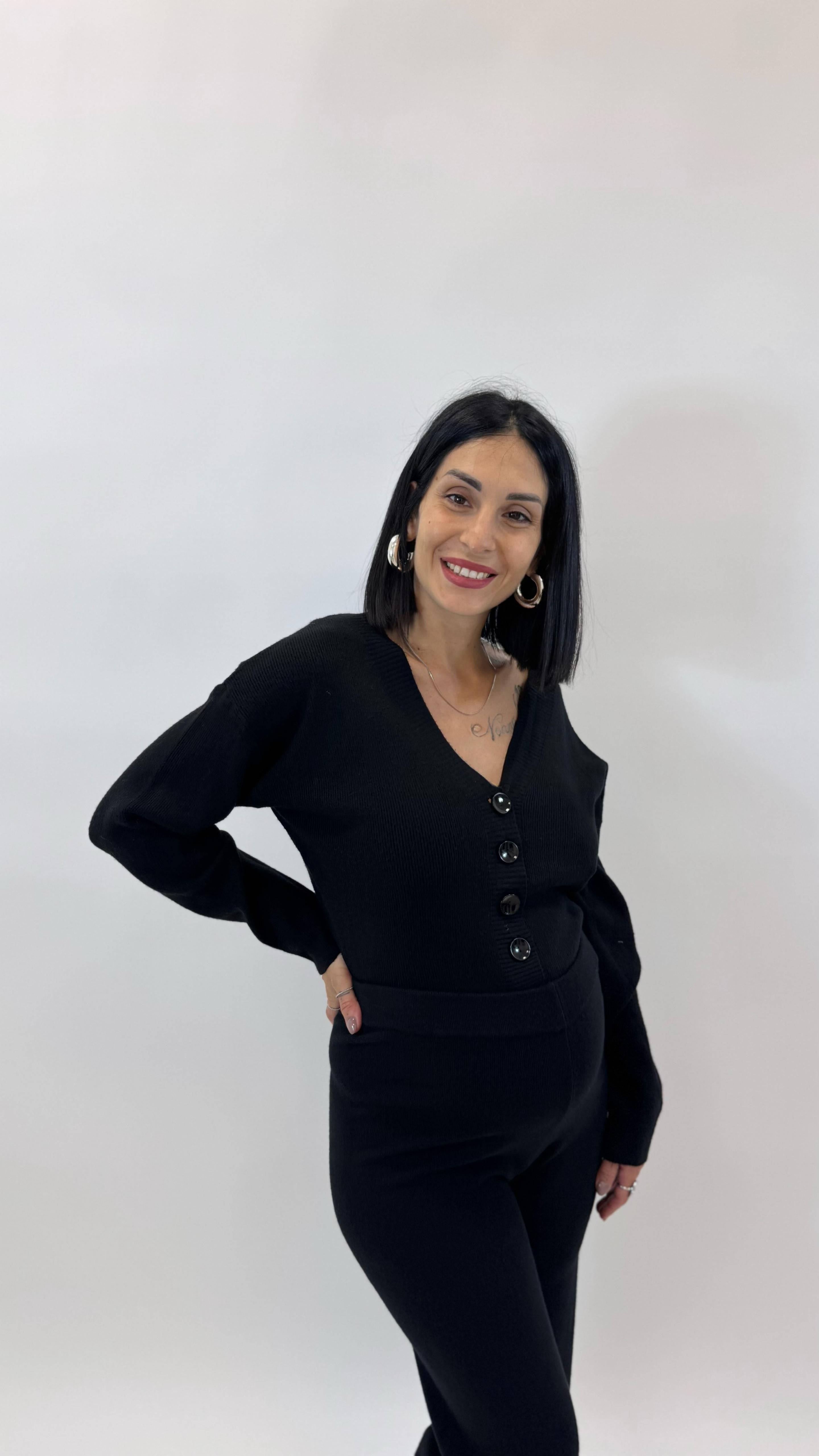 Pull Bottoncini Maglina Morbida Nero