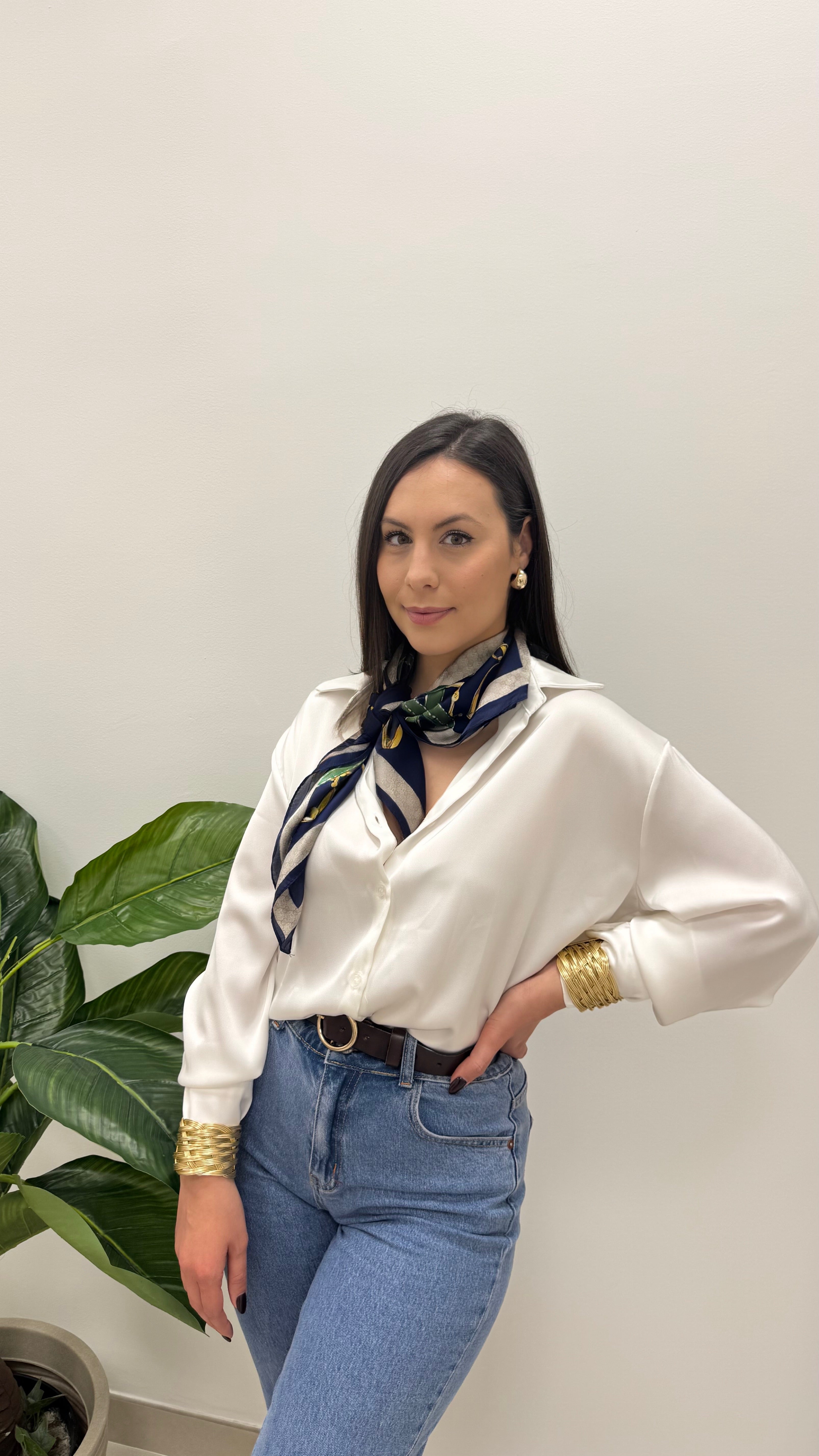 Camicia Over Effetto Raso Bianca