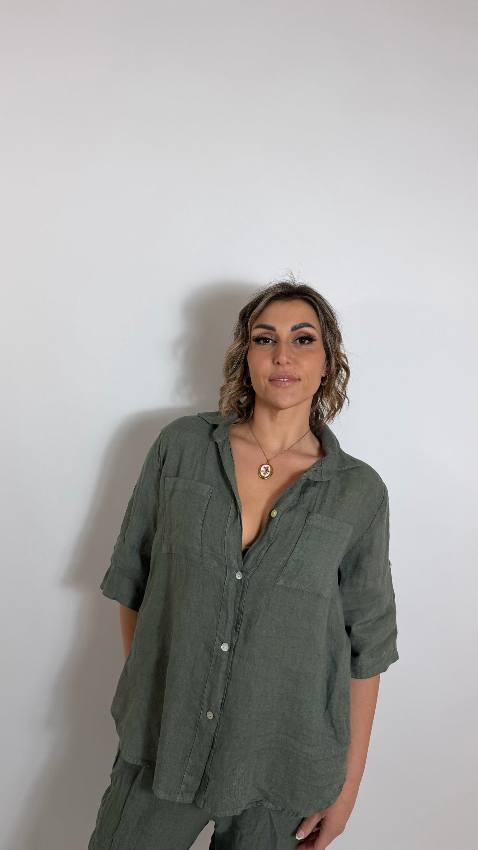 Camicia Lino Verde Utility