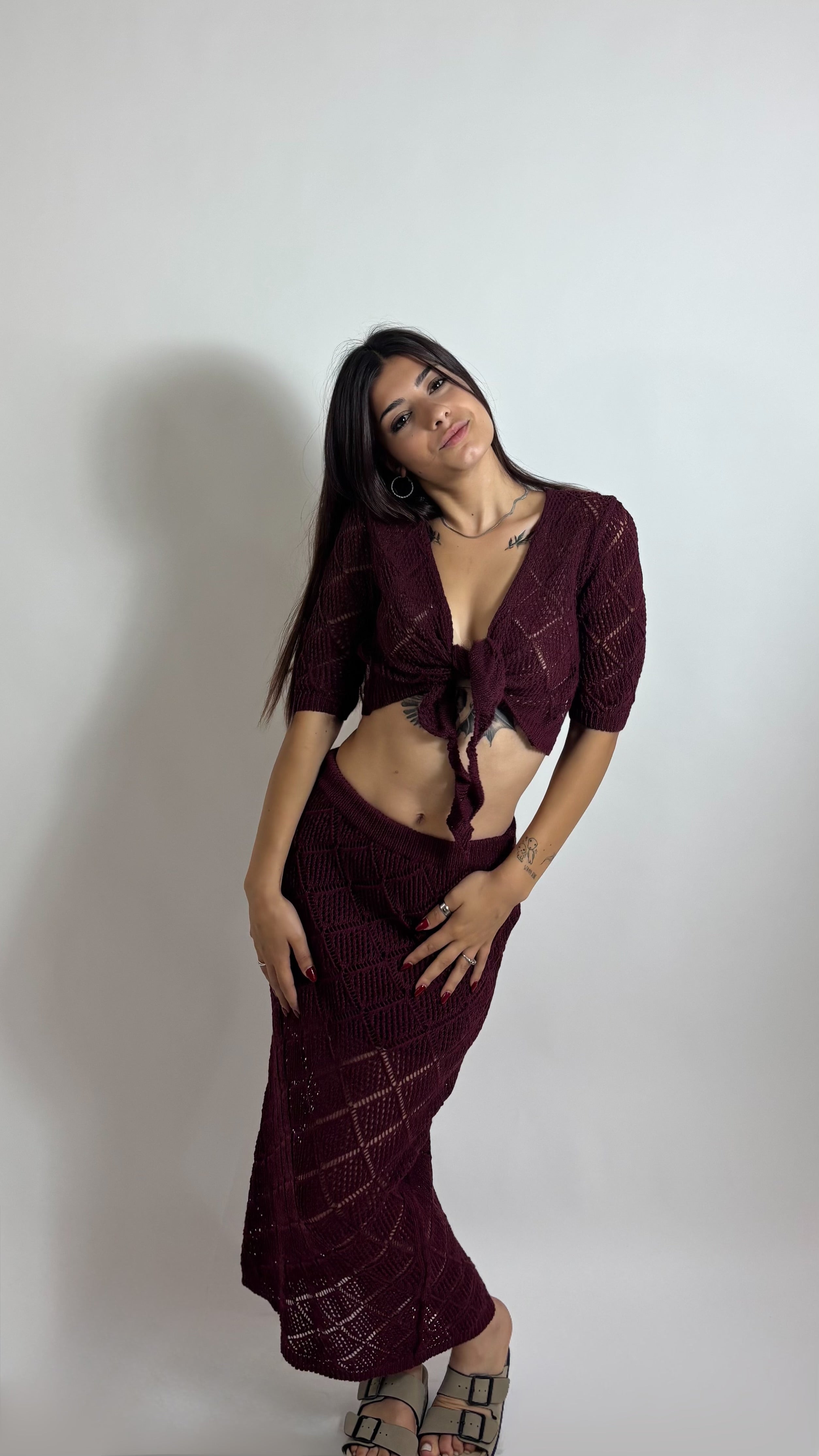 Set Cardigan & Skirt Crochet Burgundy