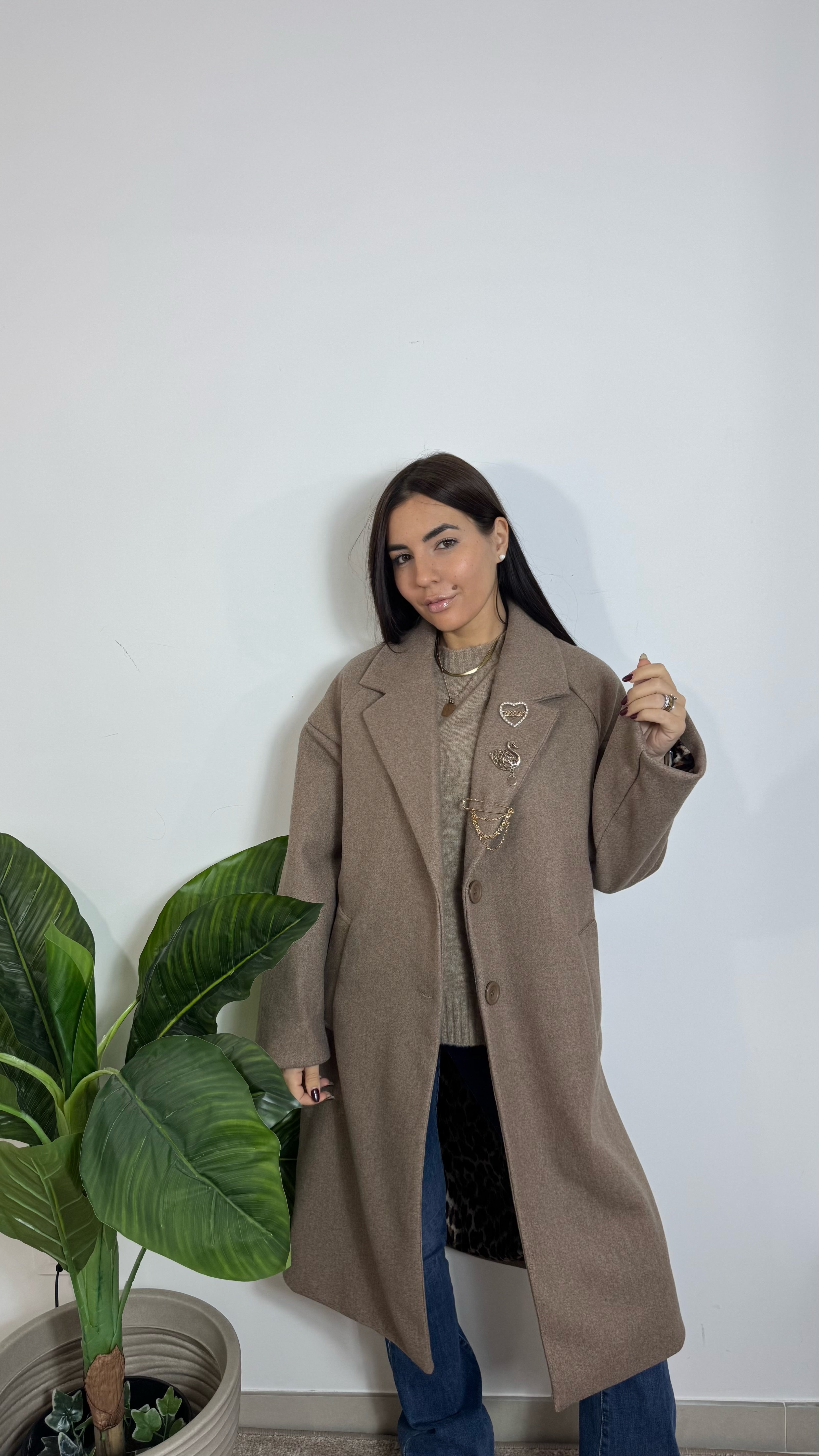 Maxi Coat Con Spille Nude