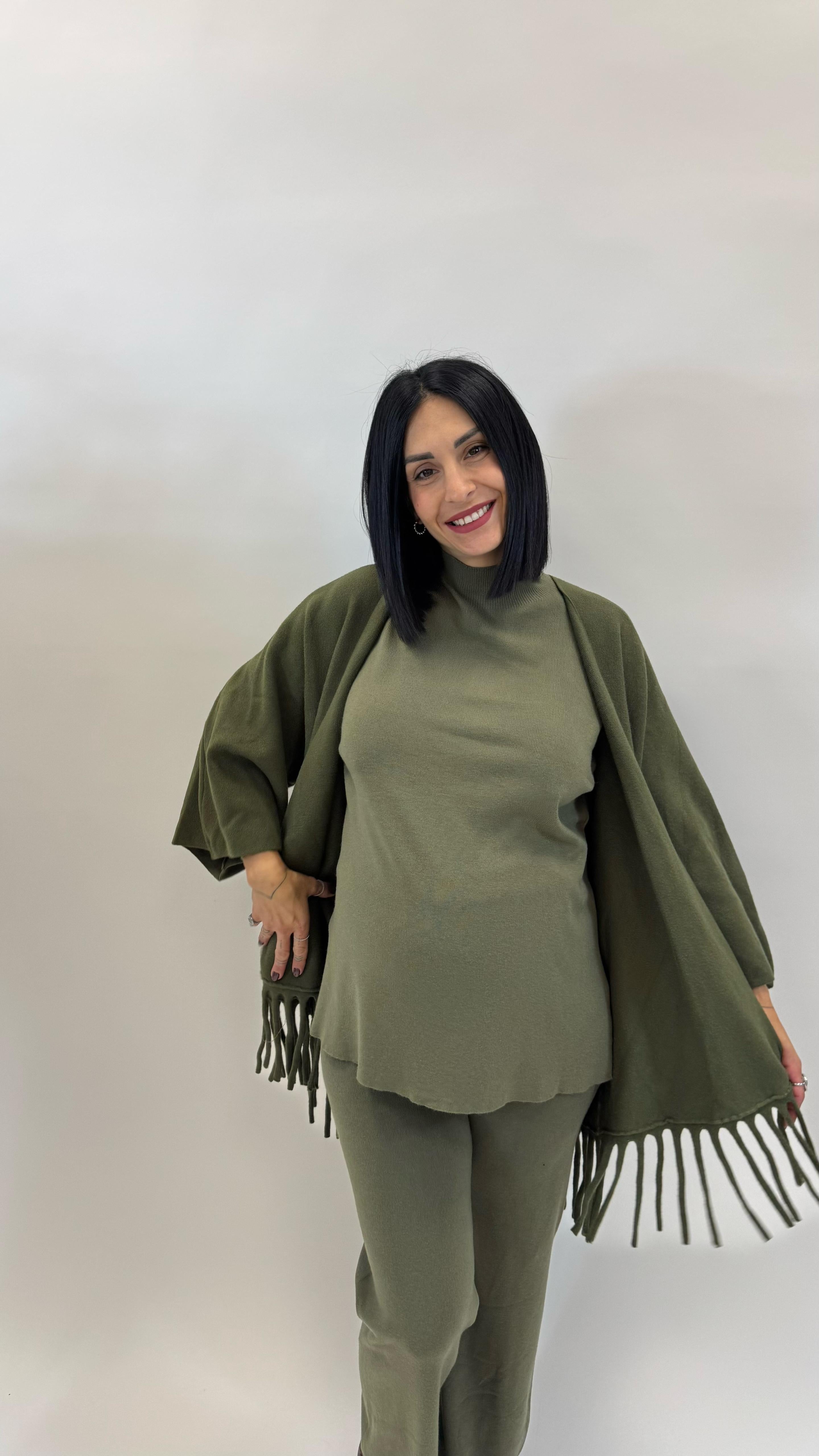 Cardigan Manica Campana Verde Utility