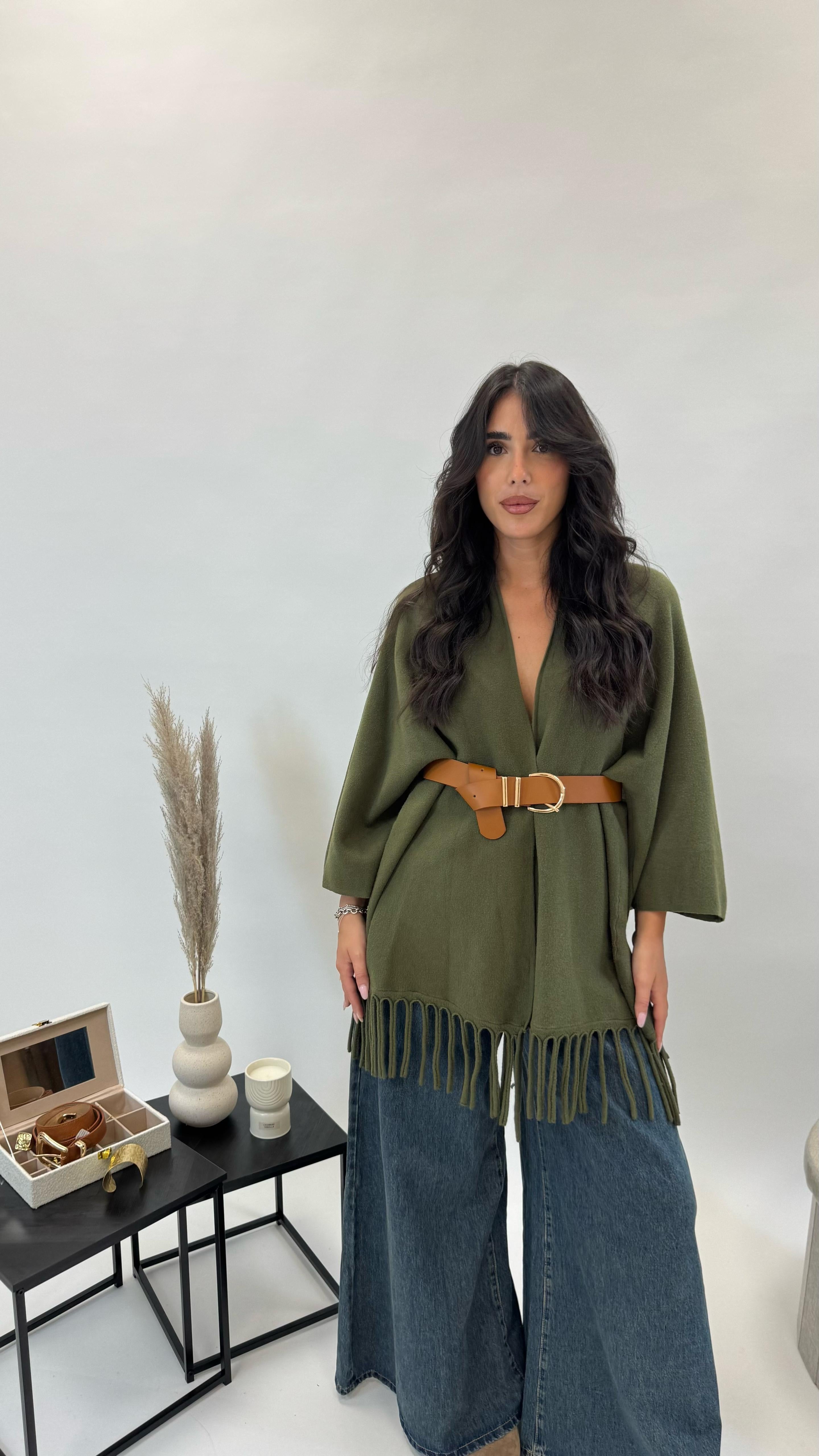 Cardigan Manica Campana Verde Utility