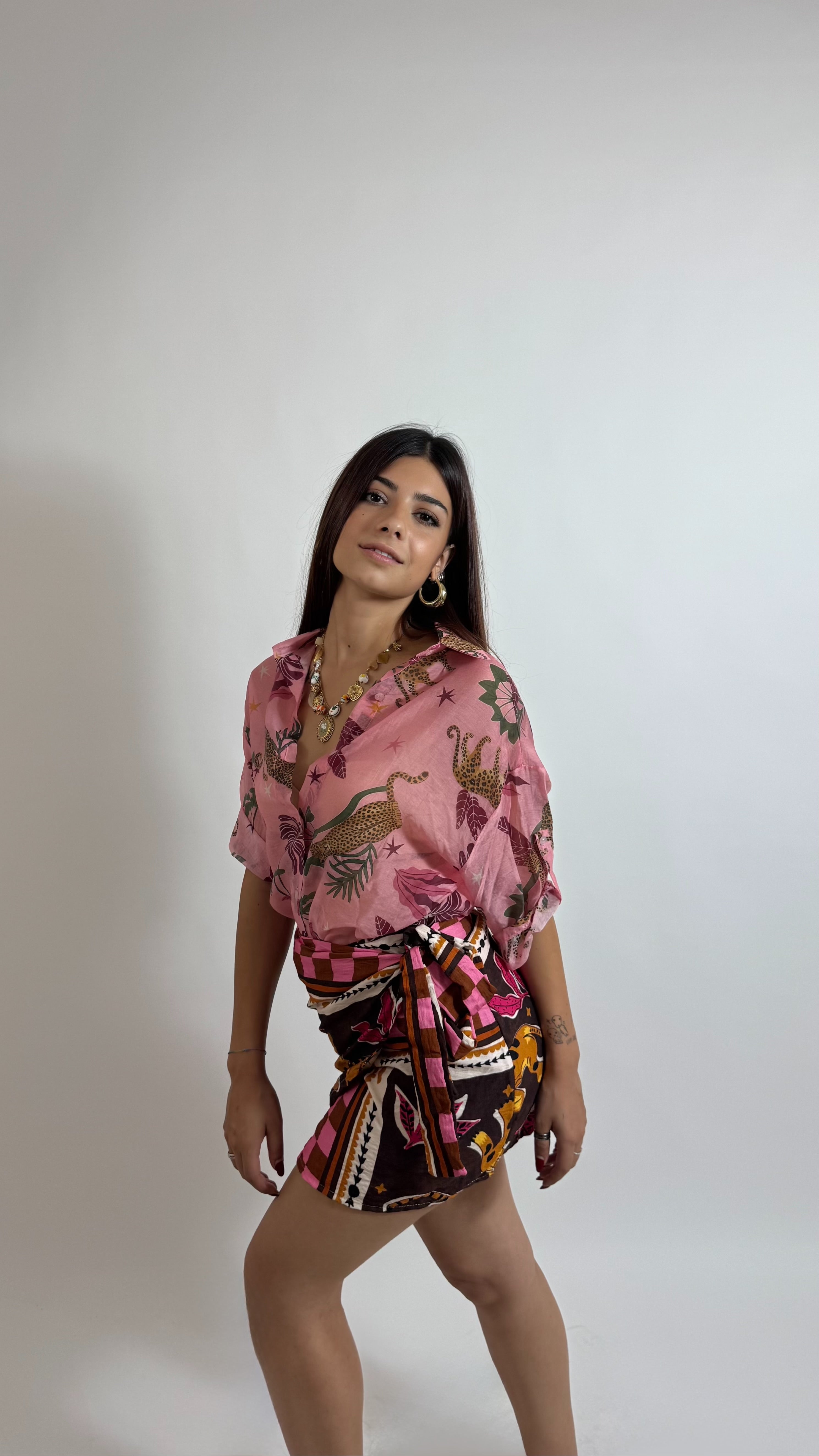 Mini Gonna Pareo Scacchi Pink/Moka