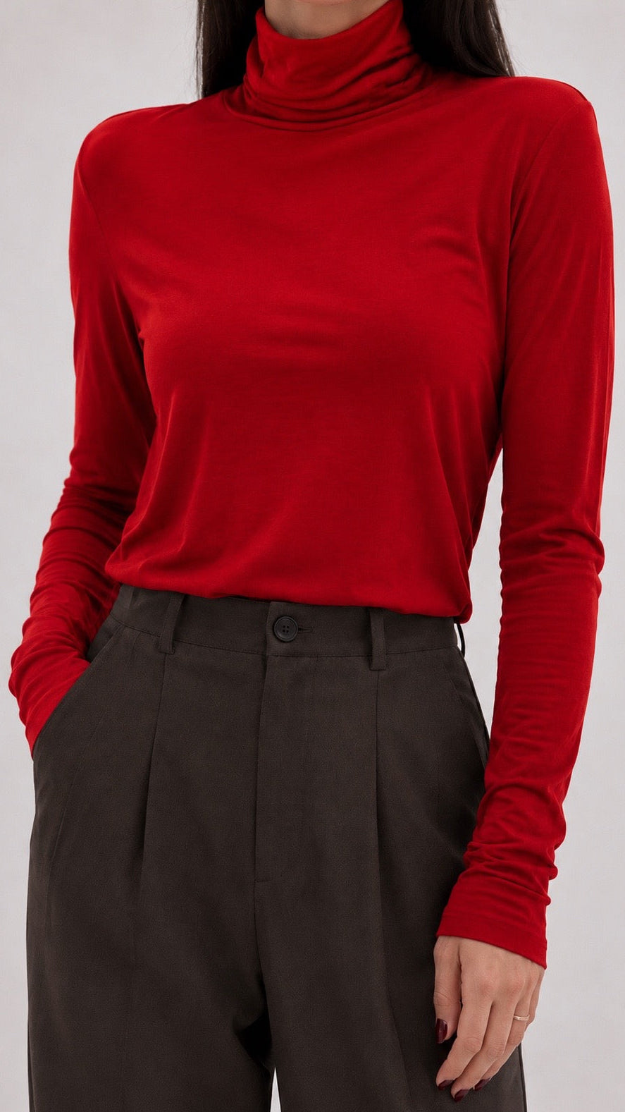 Pull Collo Alto Pile Interno Rosso