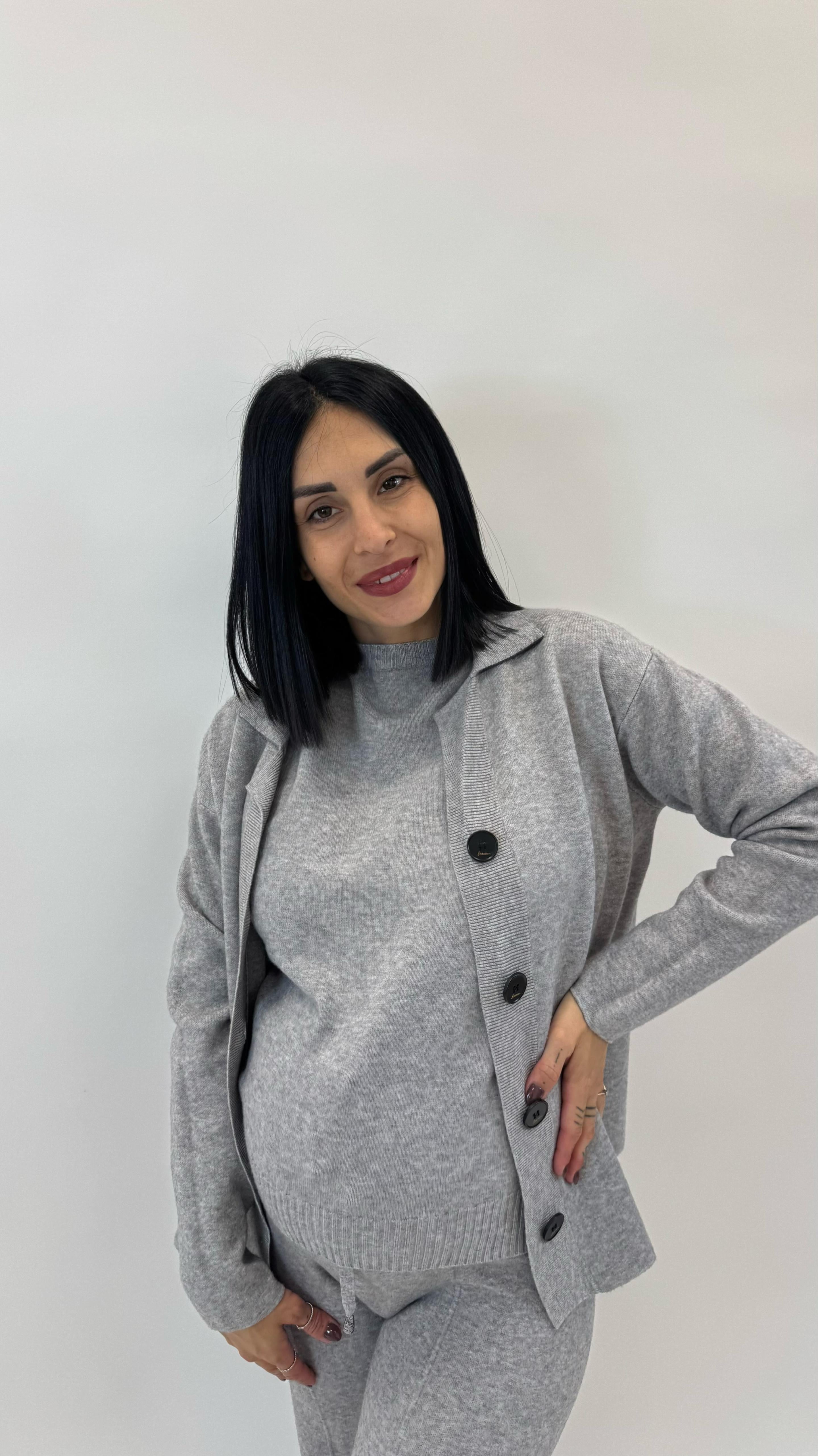 Cardigan Polo Top Quality Grigio Perla