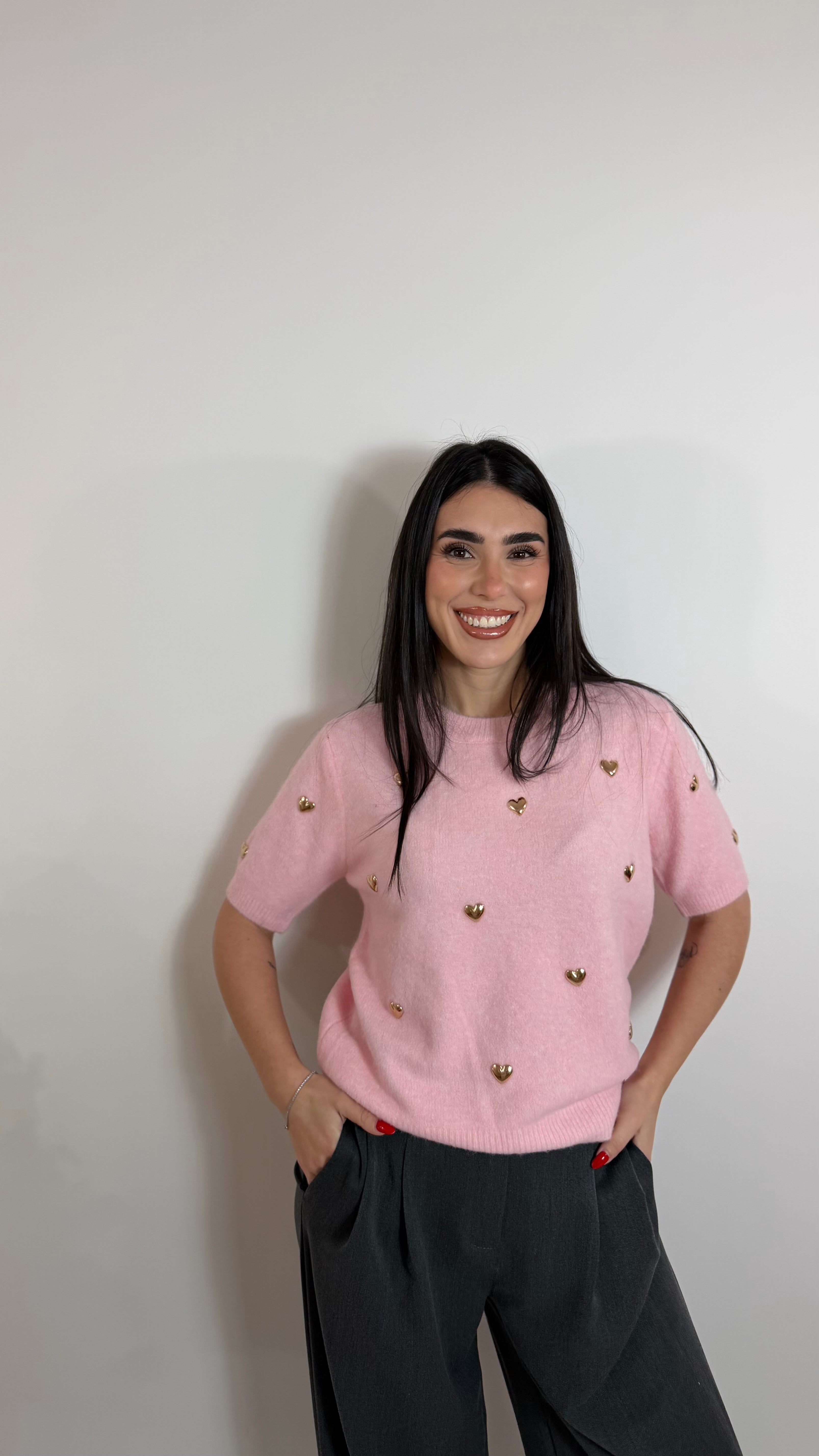 Pull Gold Hearts Rosa