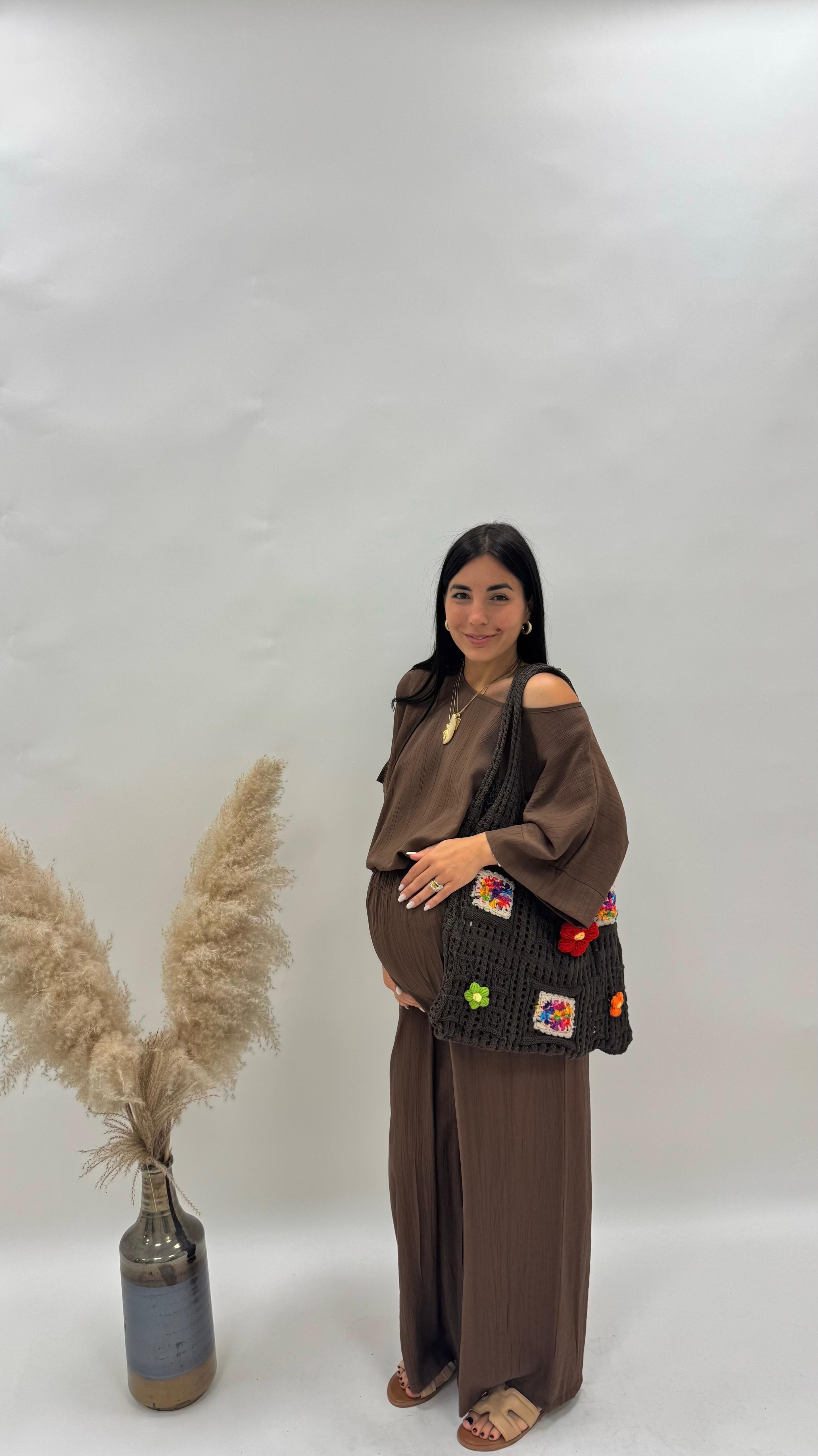 Maxi Bag Handmade Flowers Choco