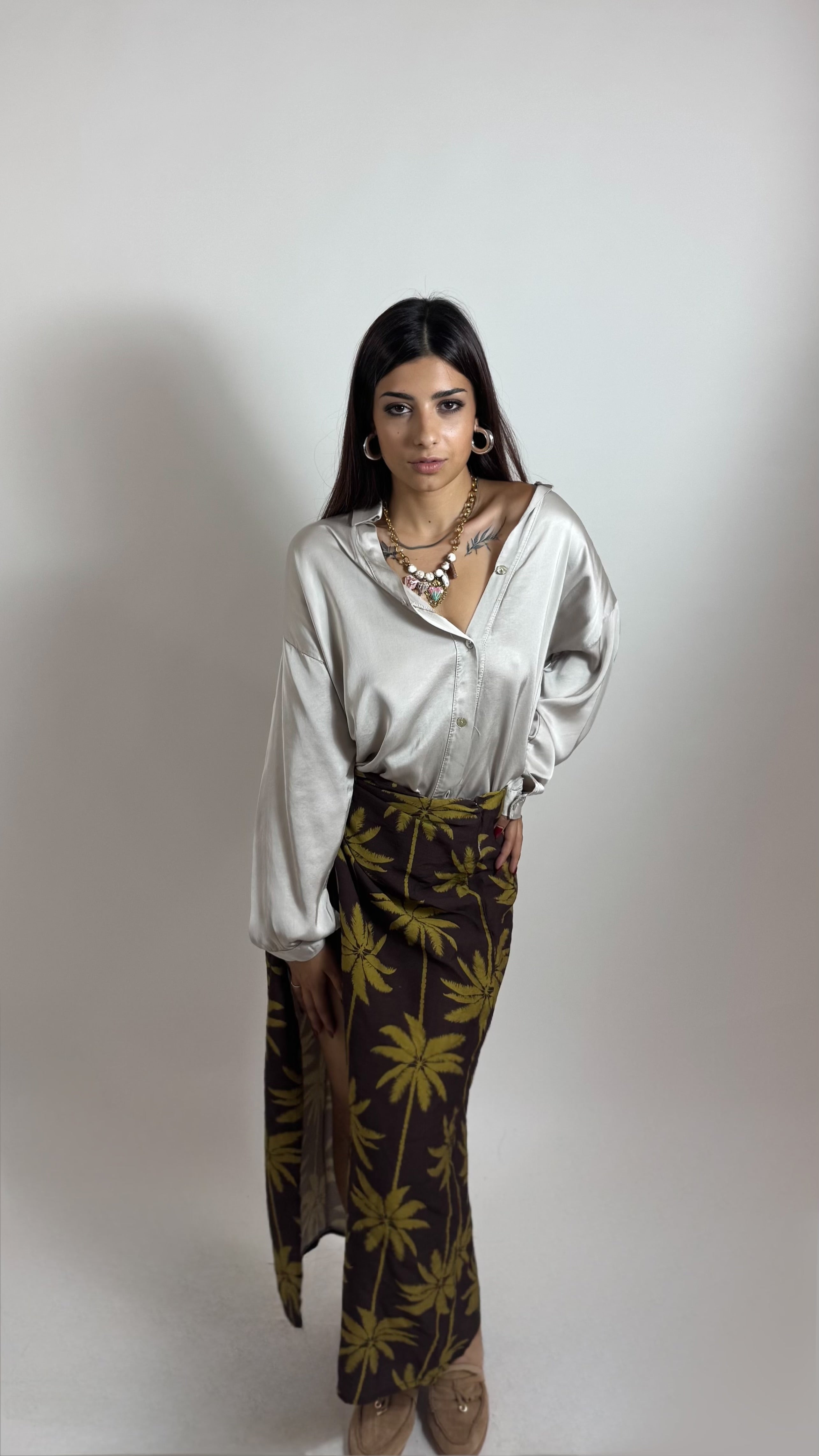 Gonna Pareo Midi Palms Moka/Green