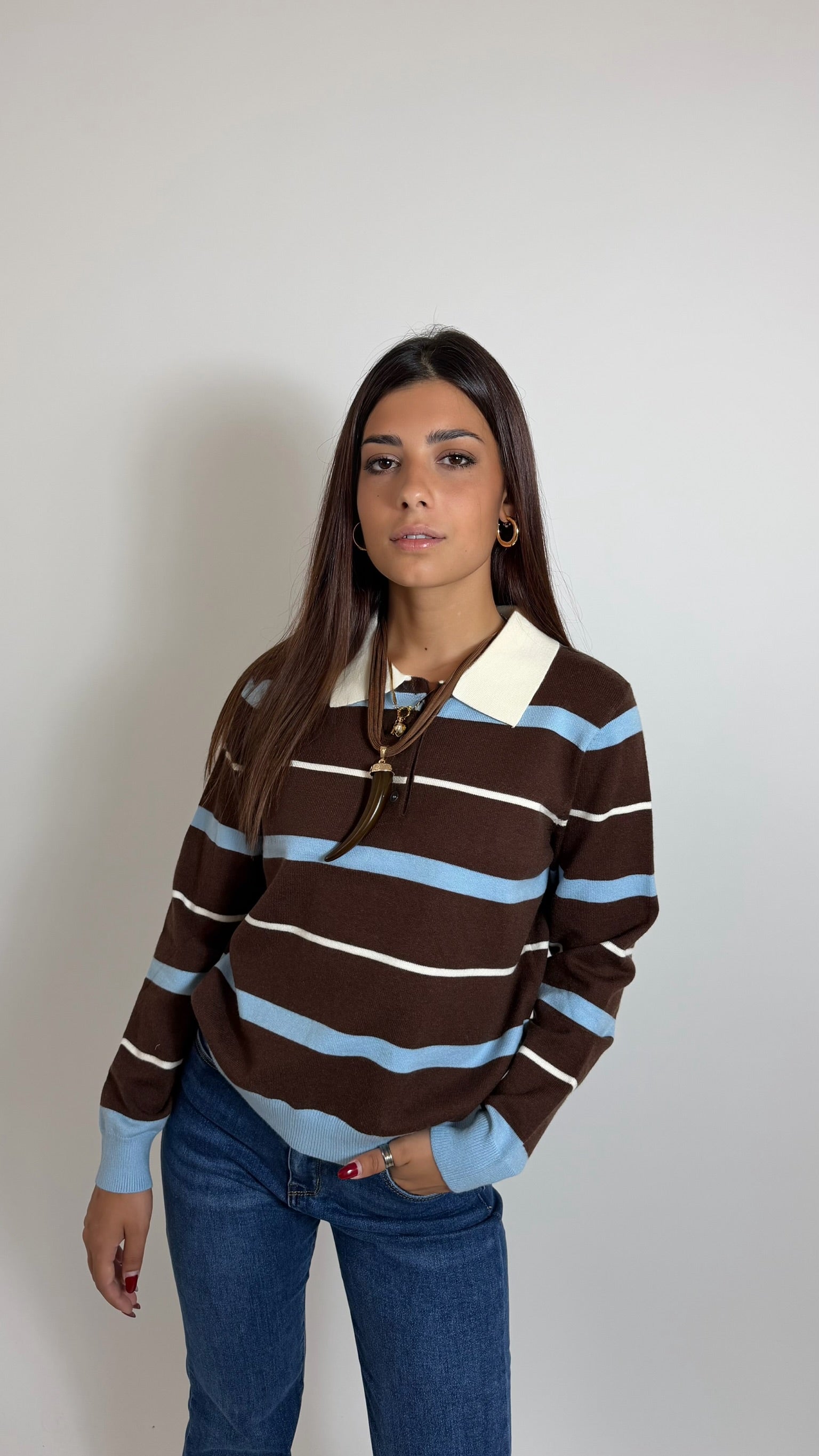 Maglia Polo Candy Stripe Sky/Choco