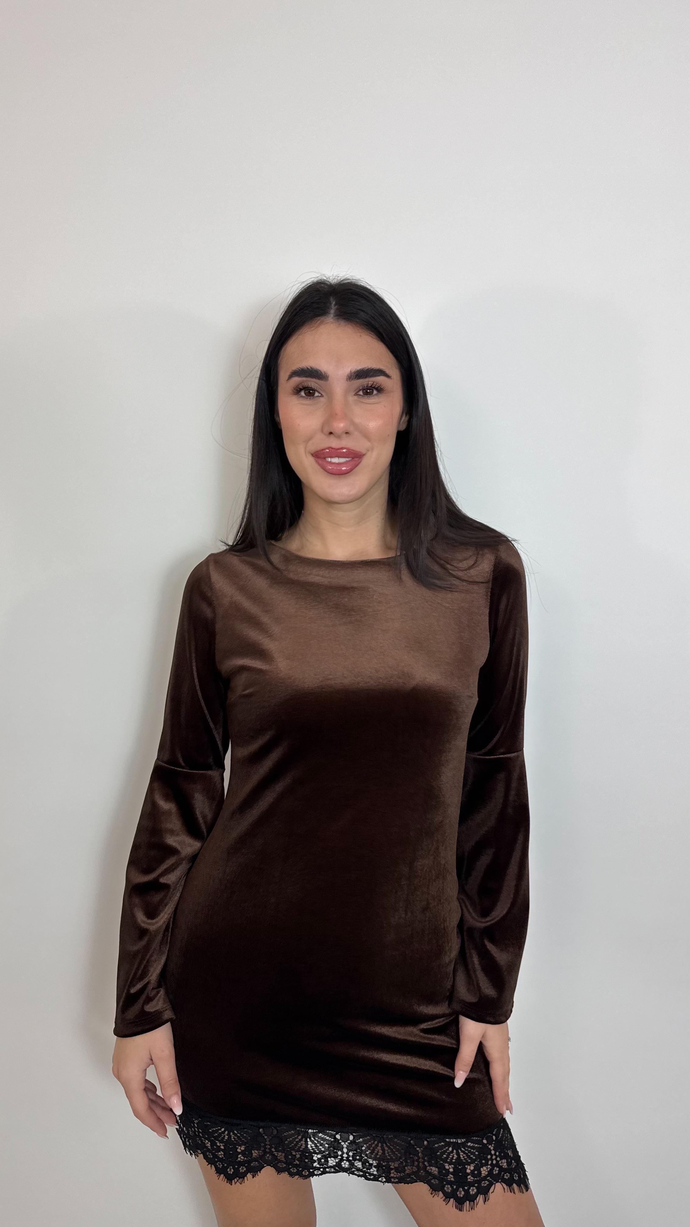 🥂Minidress Velvet Lace Choco