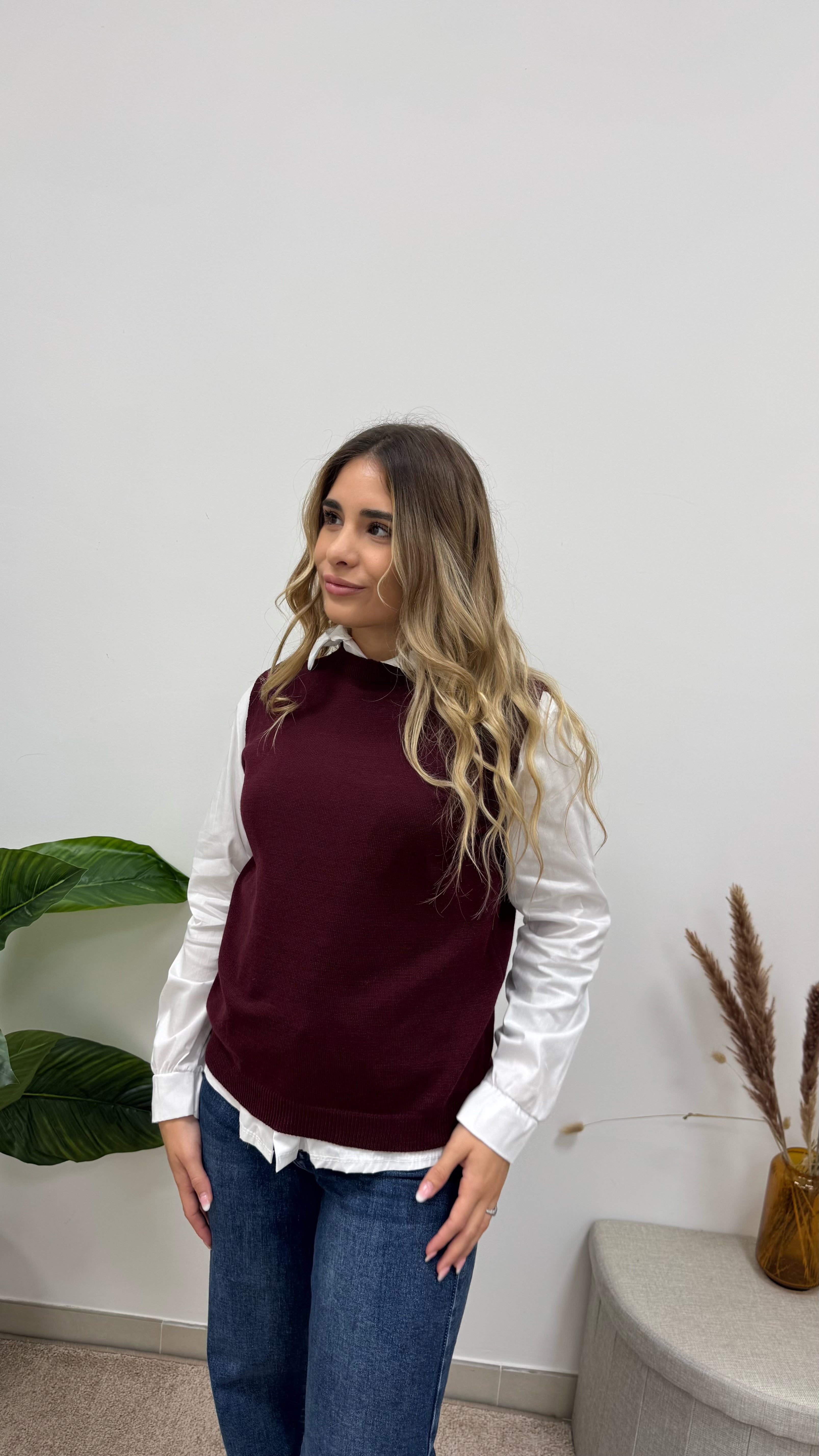 Pull Gilet Soft Layer Burgundy