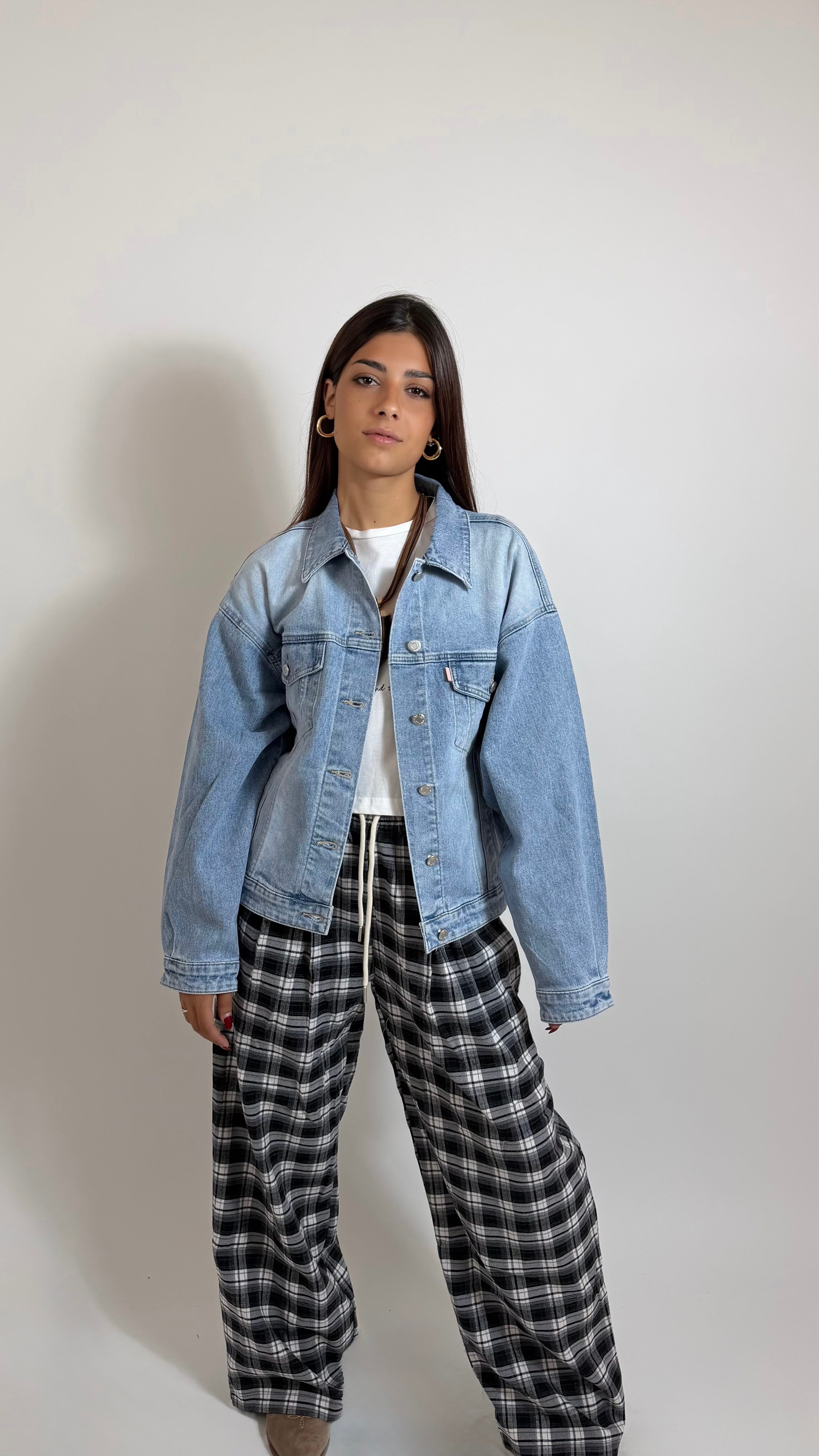 Pantalone Check Relax Nero