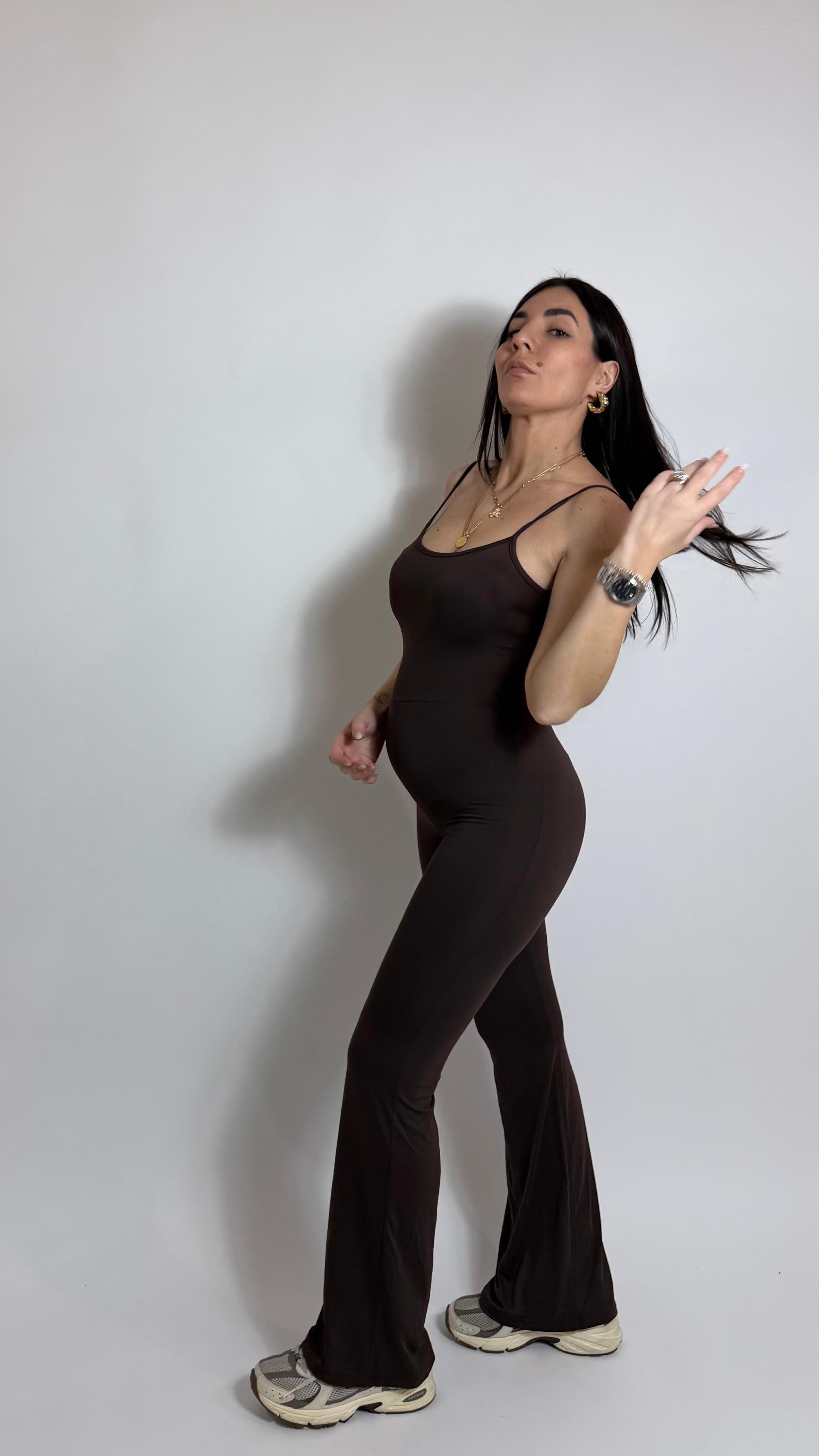 Jumpsuit Second Skin - Bretella Sottile - Flare / Choco