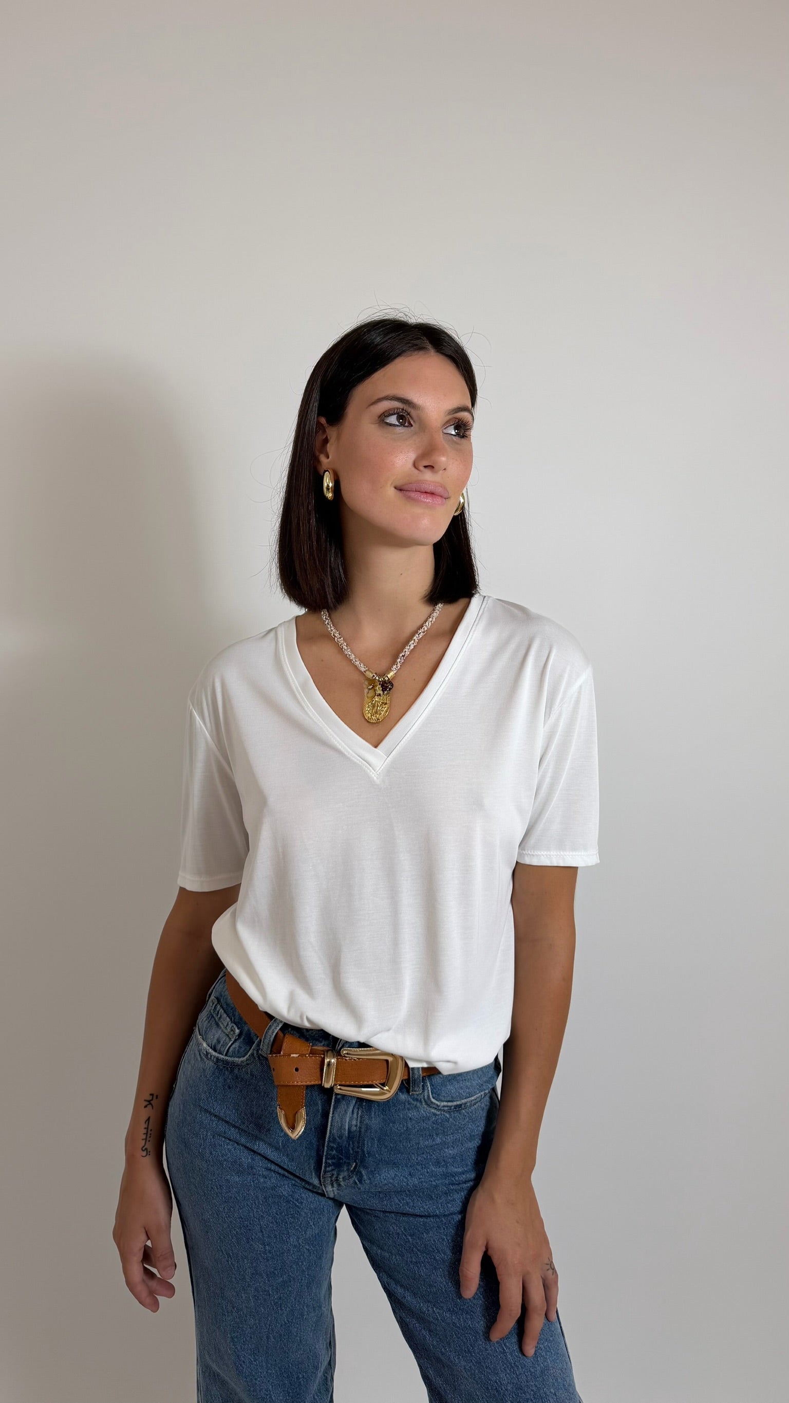 T-Shirt Soft Scollo V Bianca