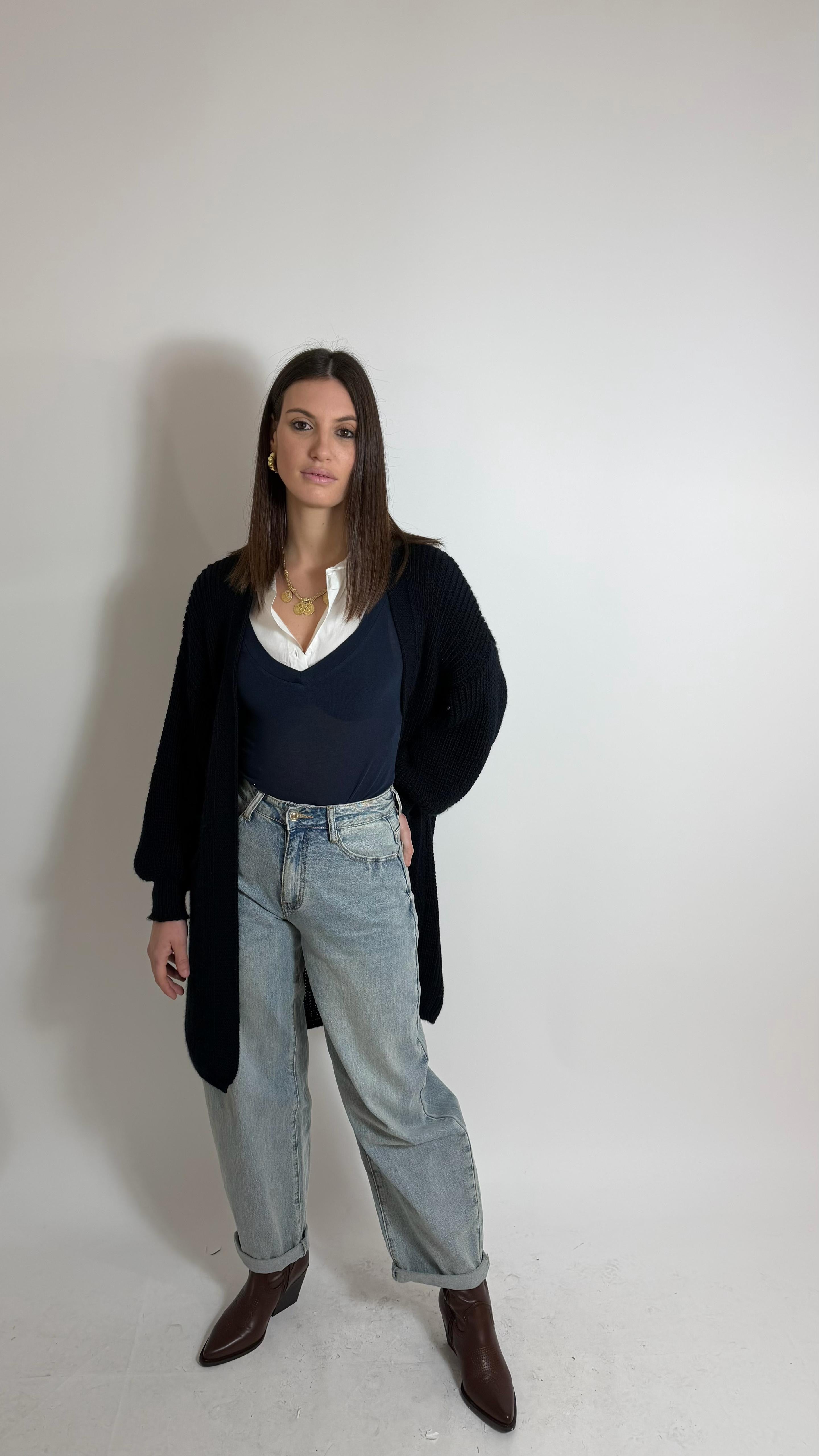 Cardigone Maglia Inglese Blu Notte