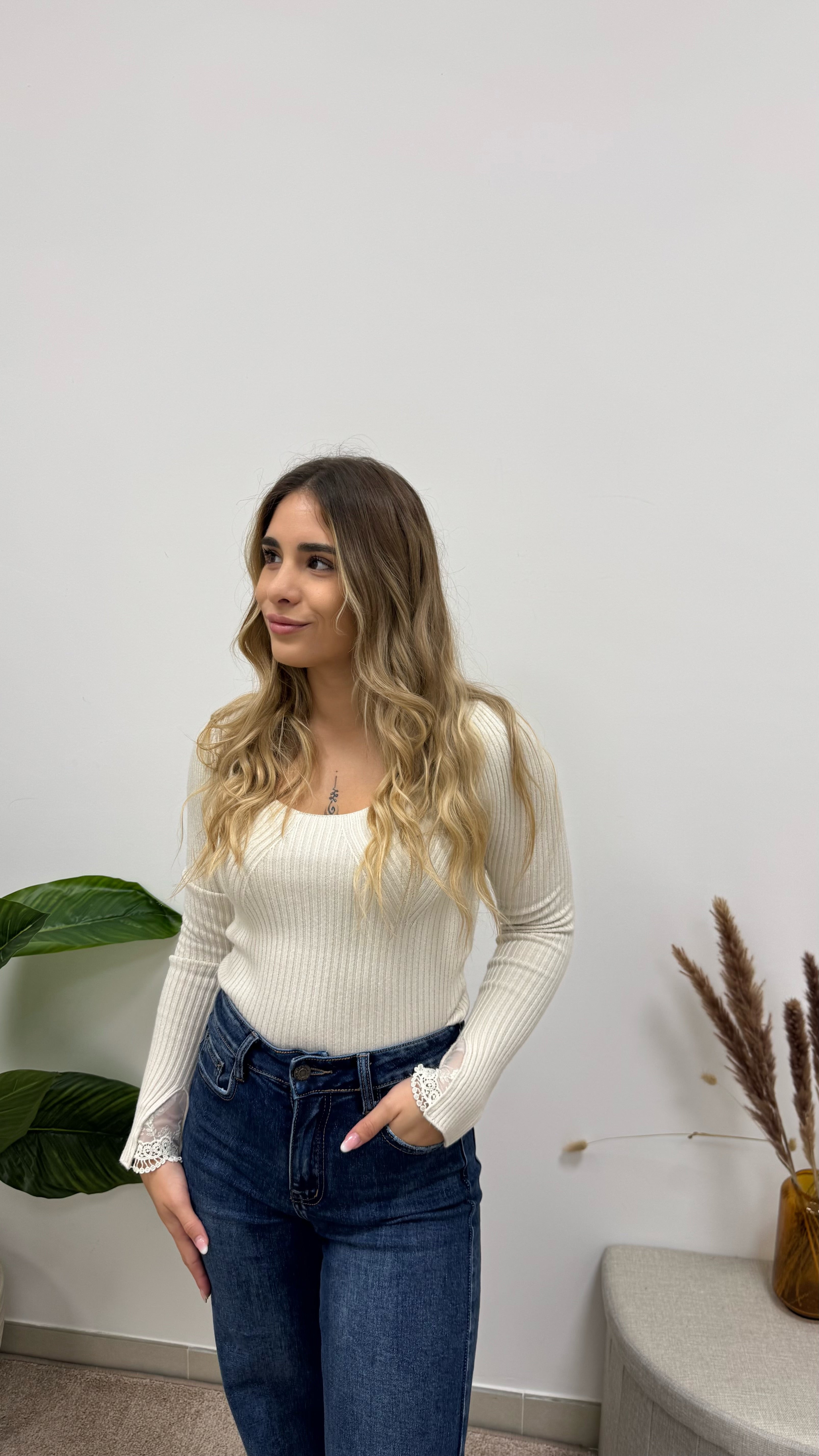 Maglia Scollo Cuore Burro