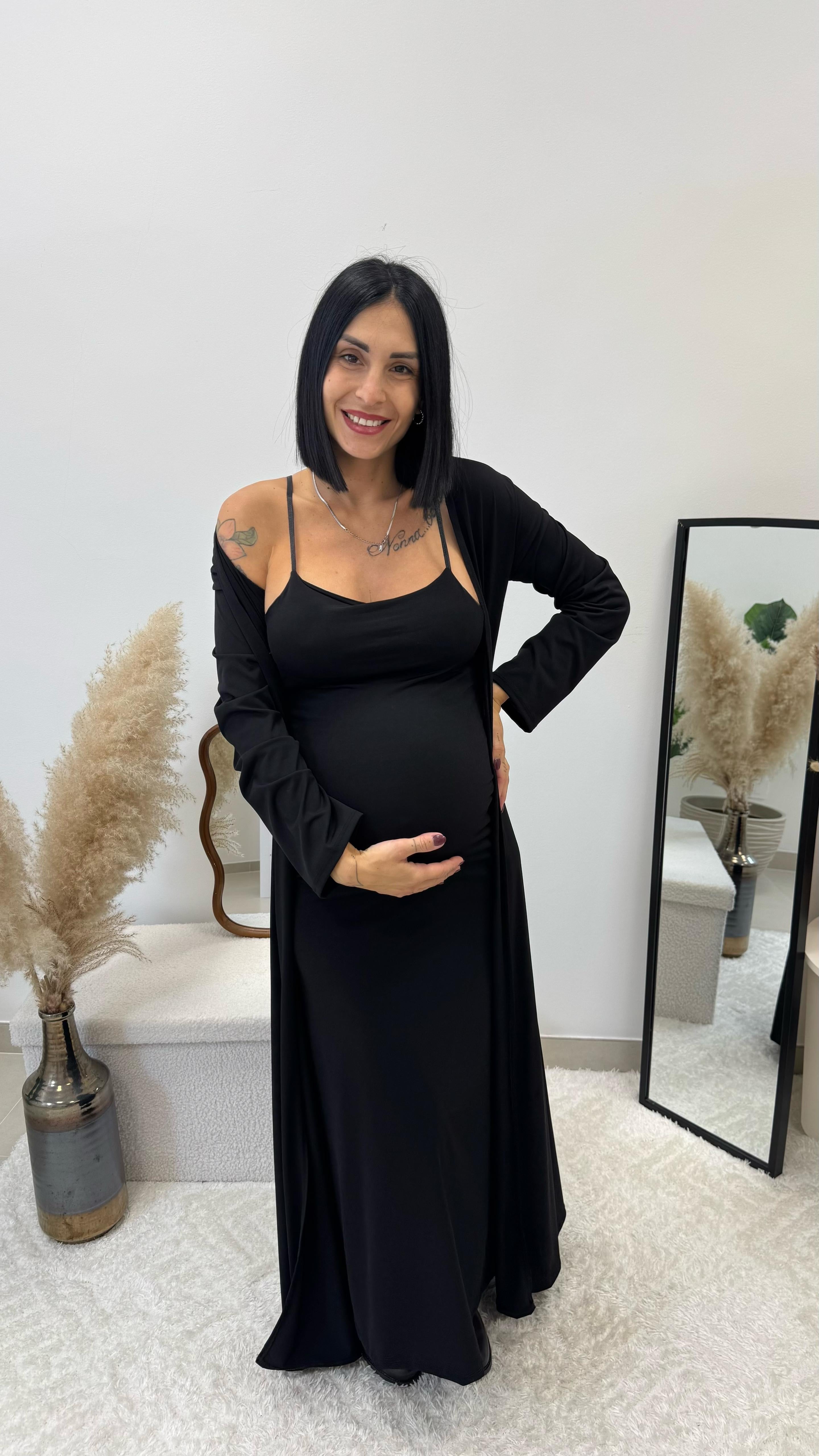 Abito Lycra Stretch con Cardigan Nero