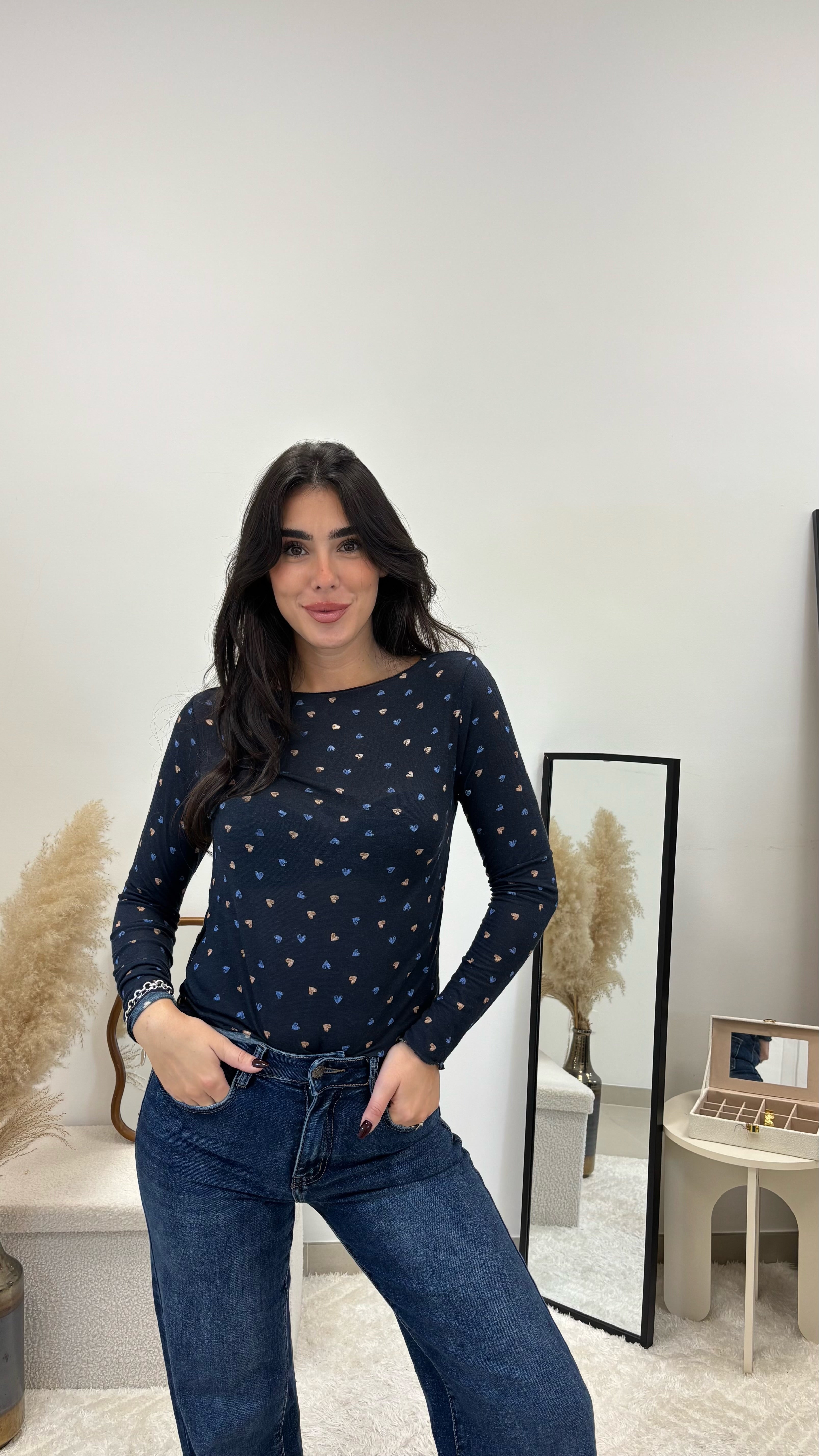 Maglia Cashmere Hearts Blu Notte