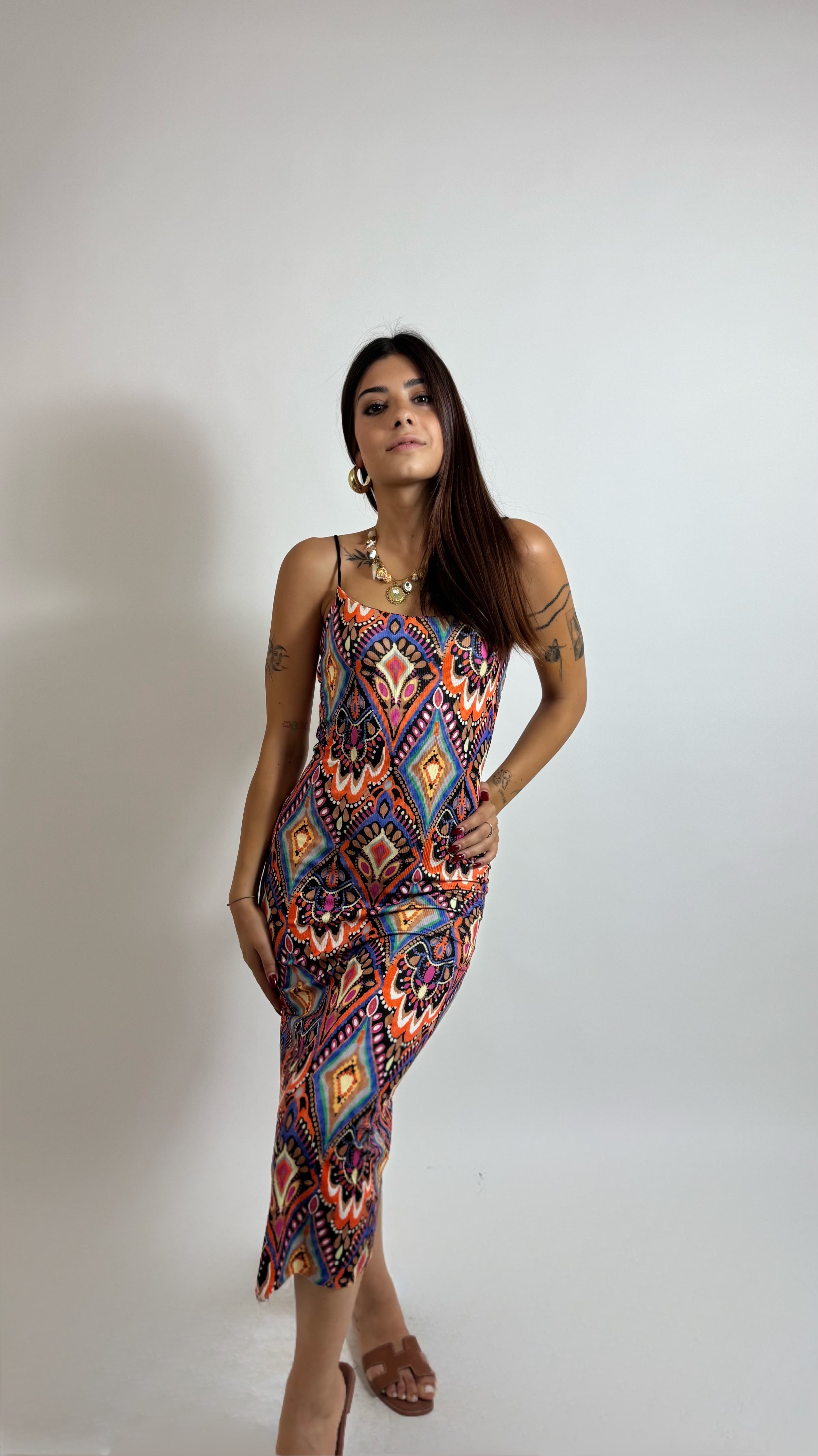 Abito Boho Midi Stampa Black