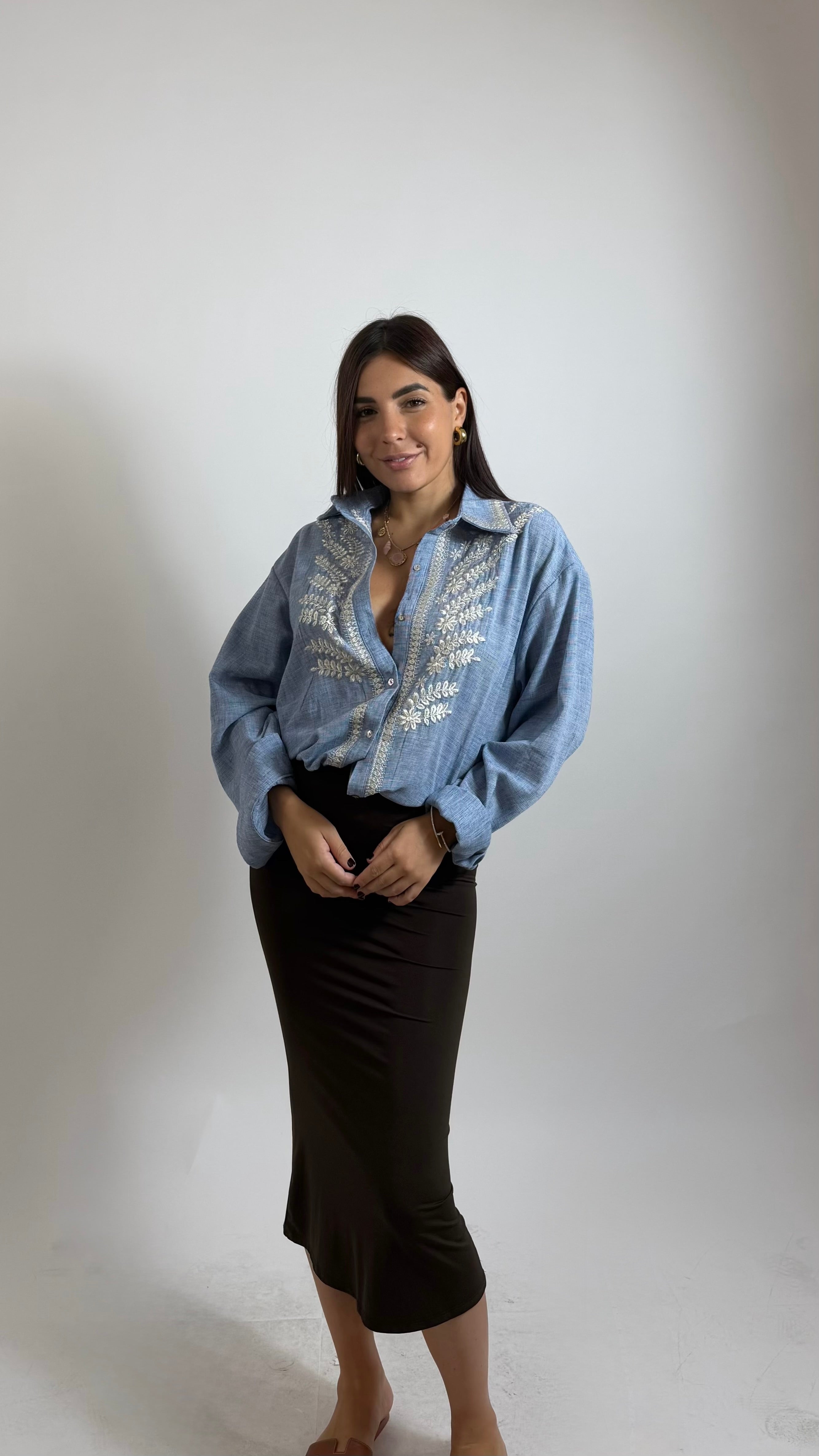 Camicia in lino Flower Sky