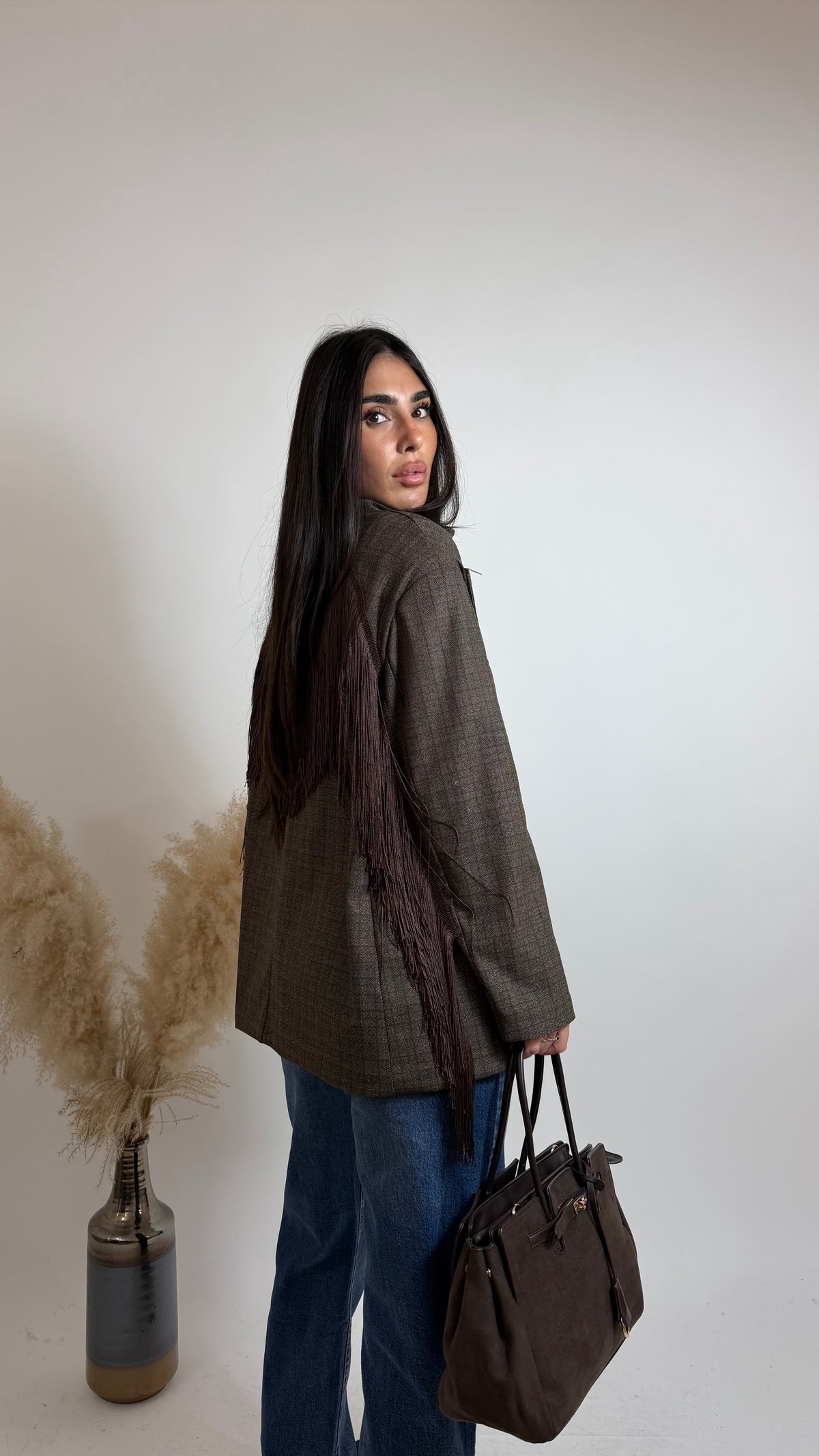 Blazer Check Fringe Choco