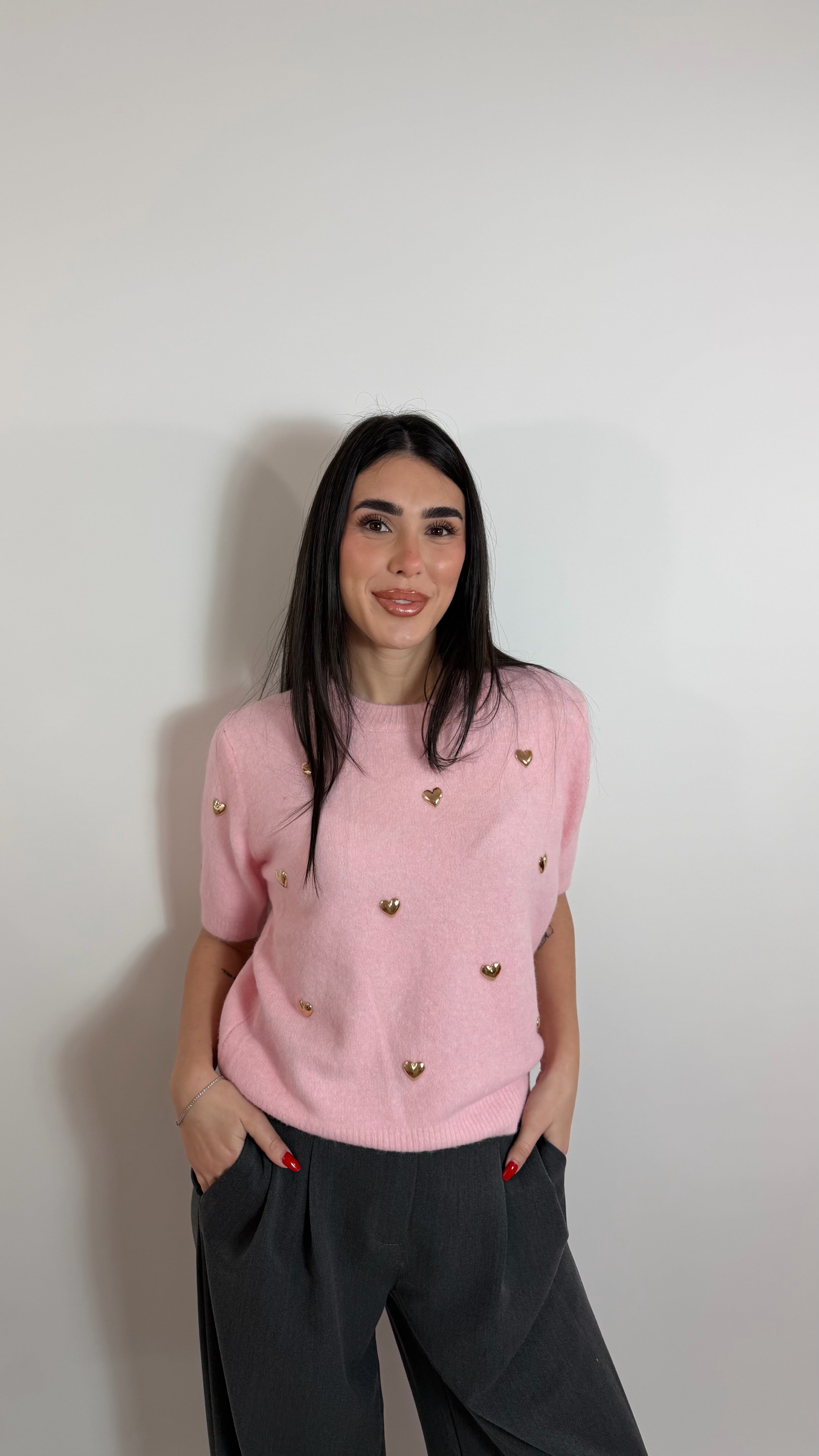 Pull Gold Hearts Rosa