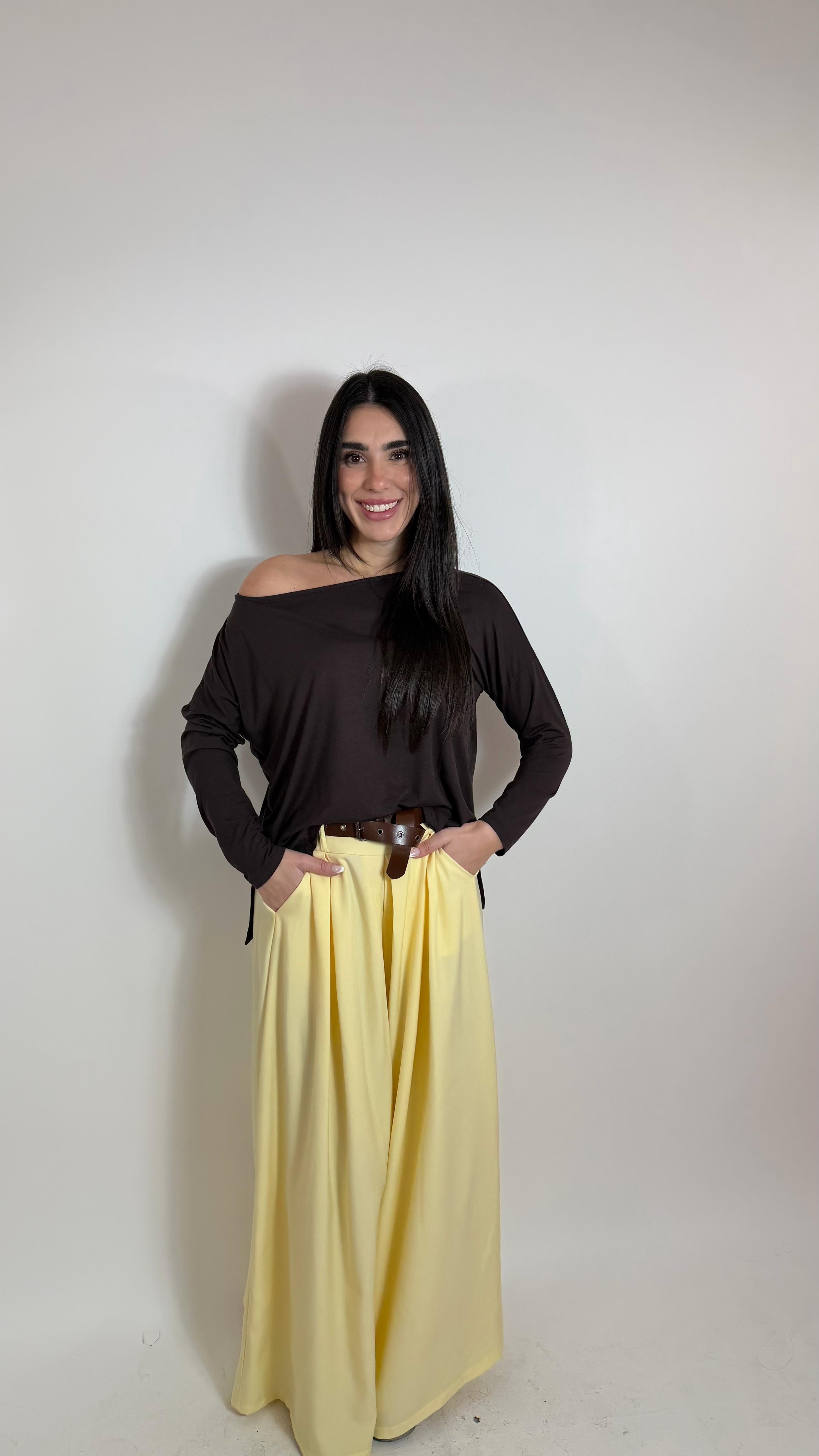 Pantalone Ampio Con Cinta Giallo