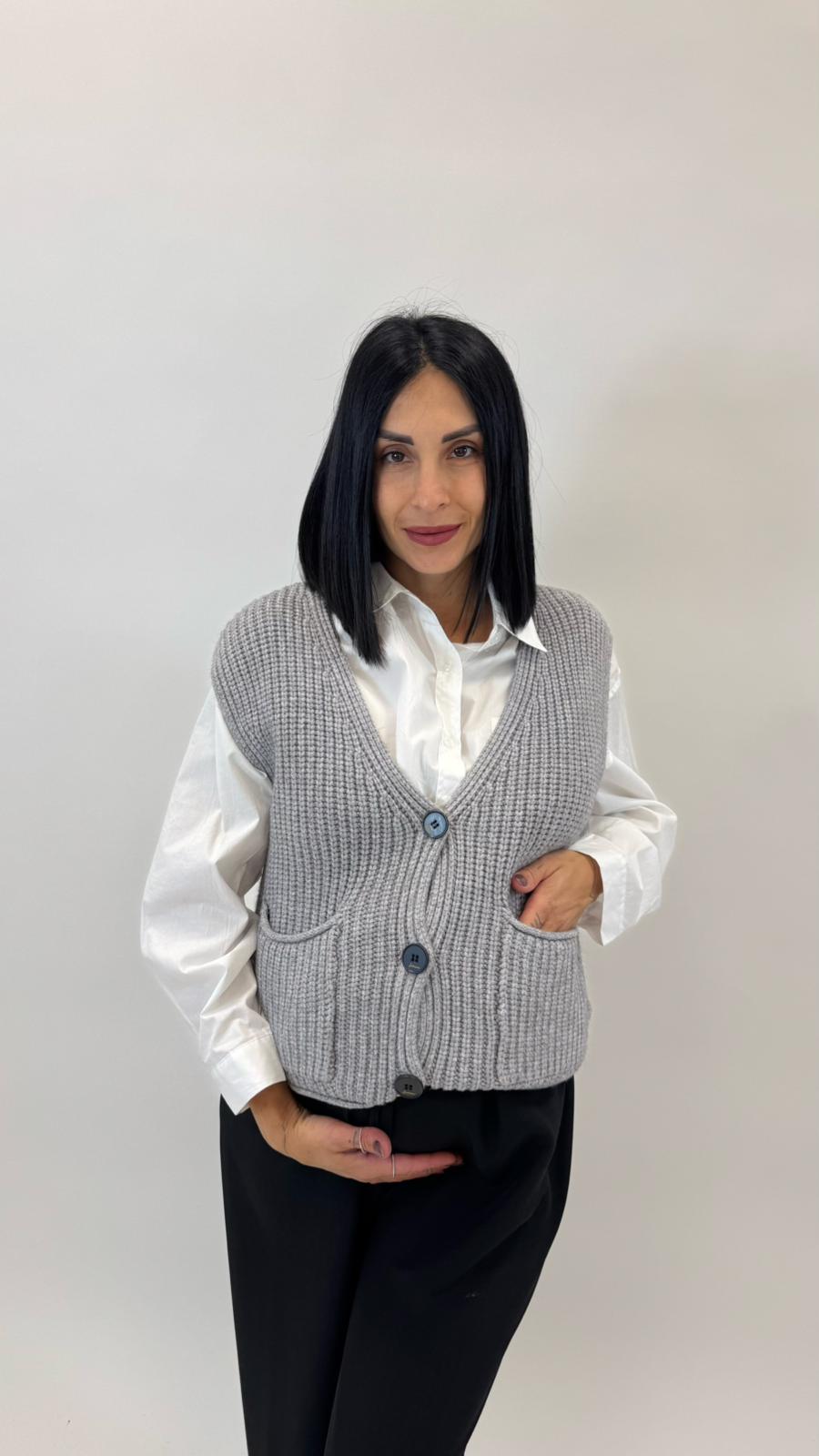Gilet In Maglia Inglese Grigio Perla