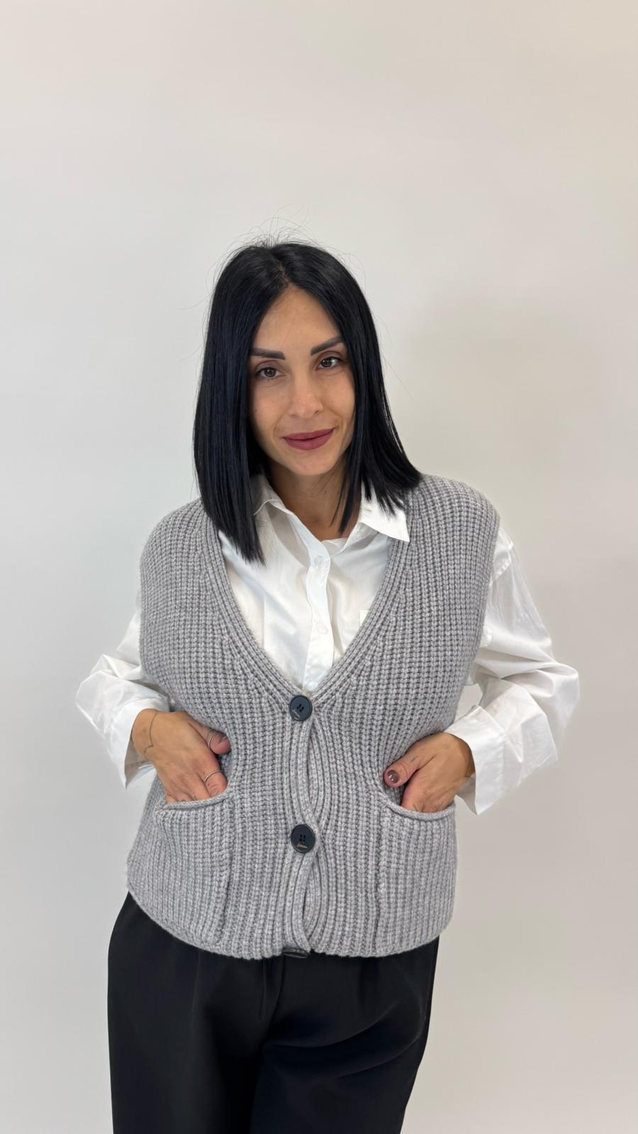 Gilet In Maglia Inglese Grigio Perla