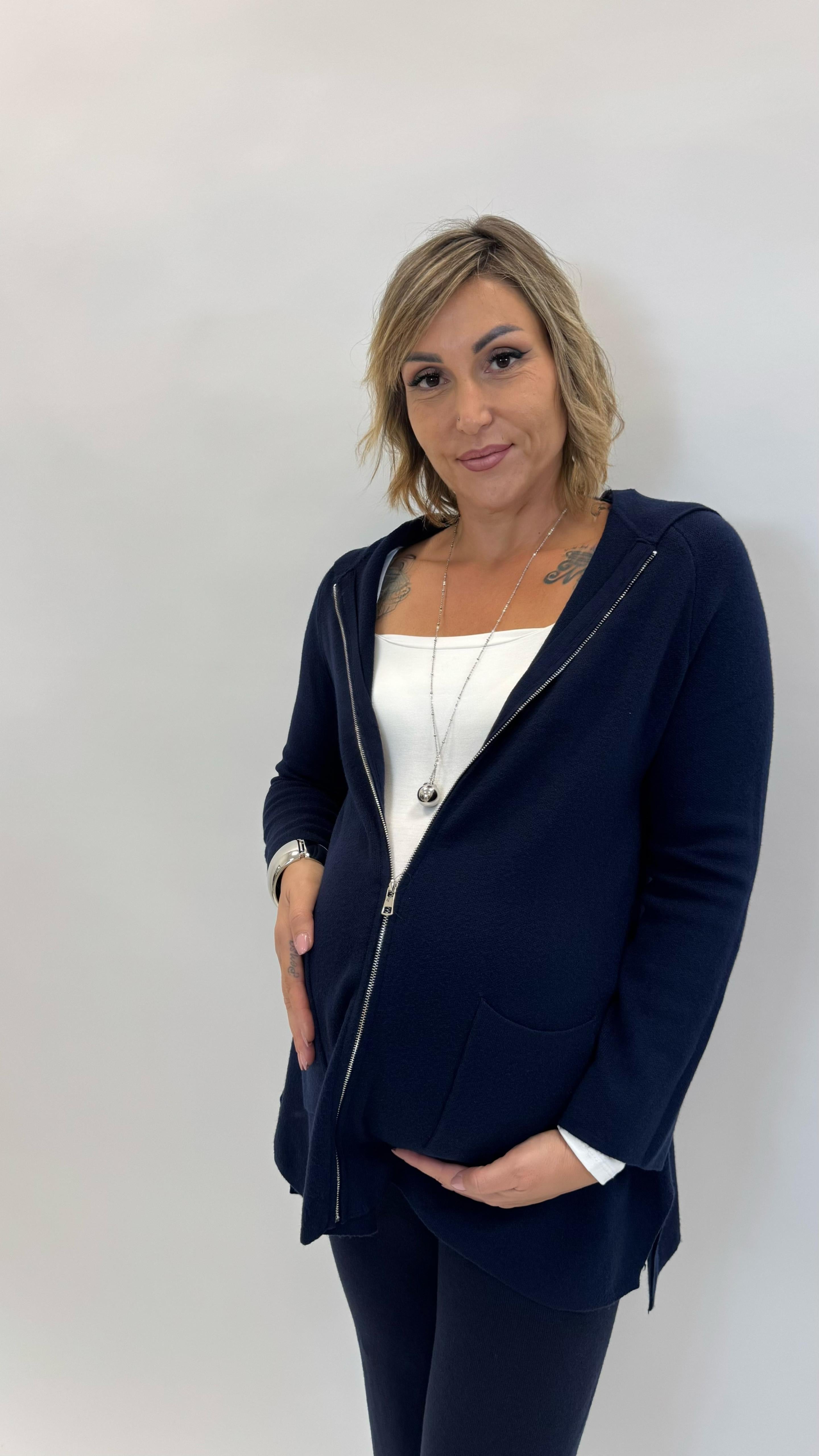 Maxi Pull con Zip Blu Notte