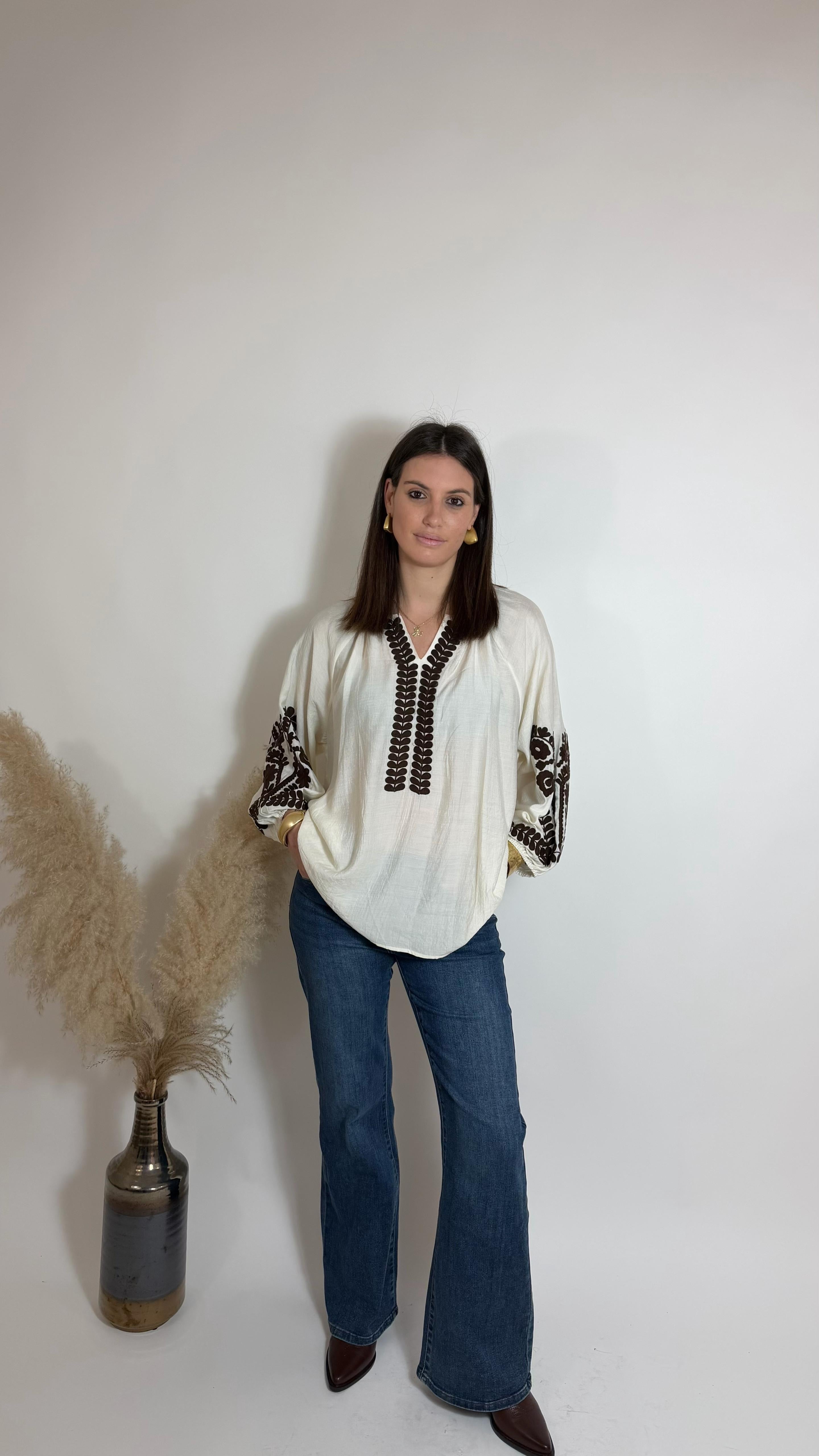 Blusa Burro Applicazioni Cioccolato