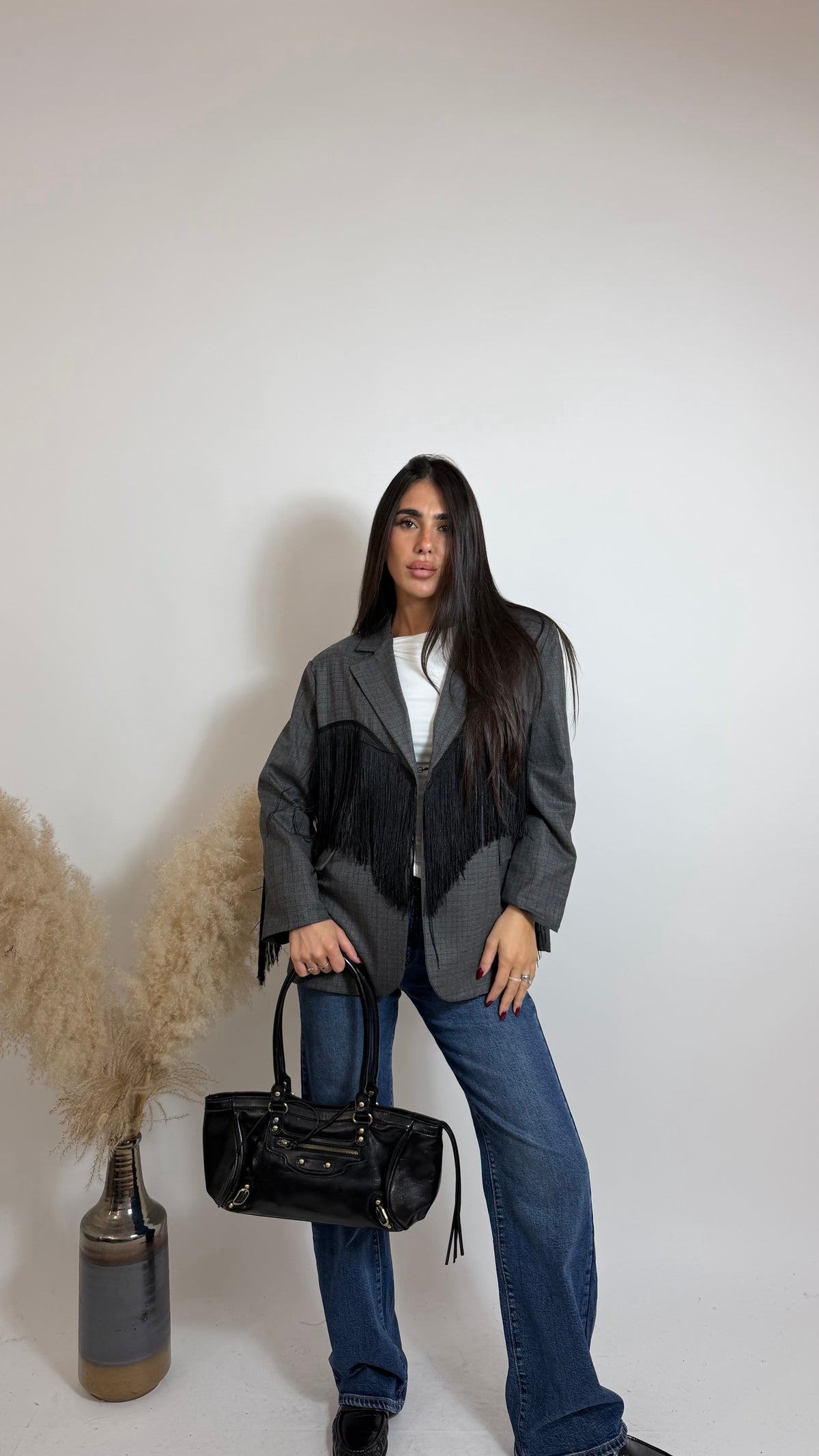 Blazer Check Fringe Grigio