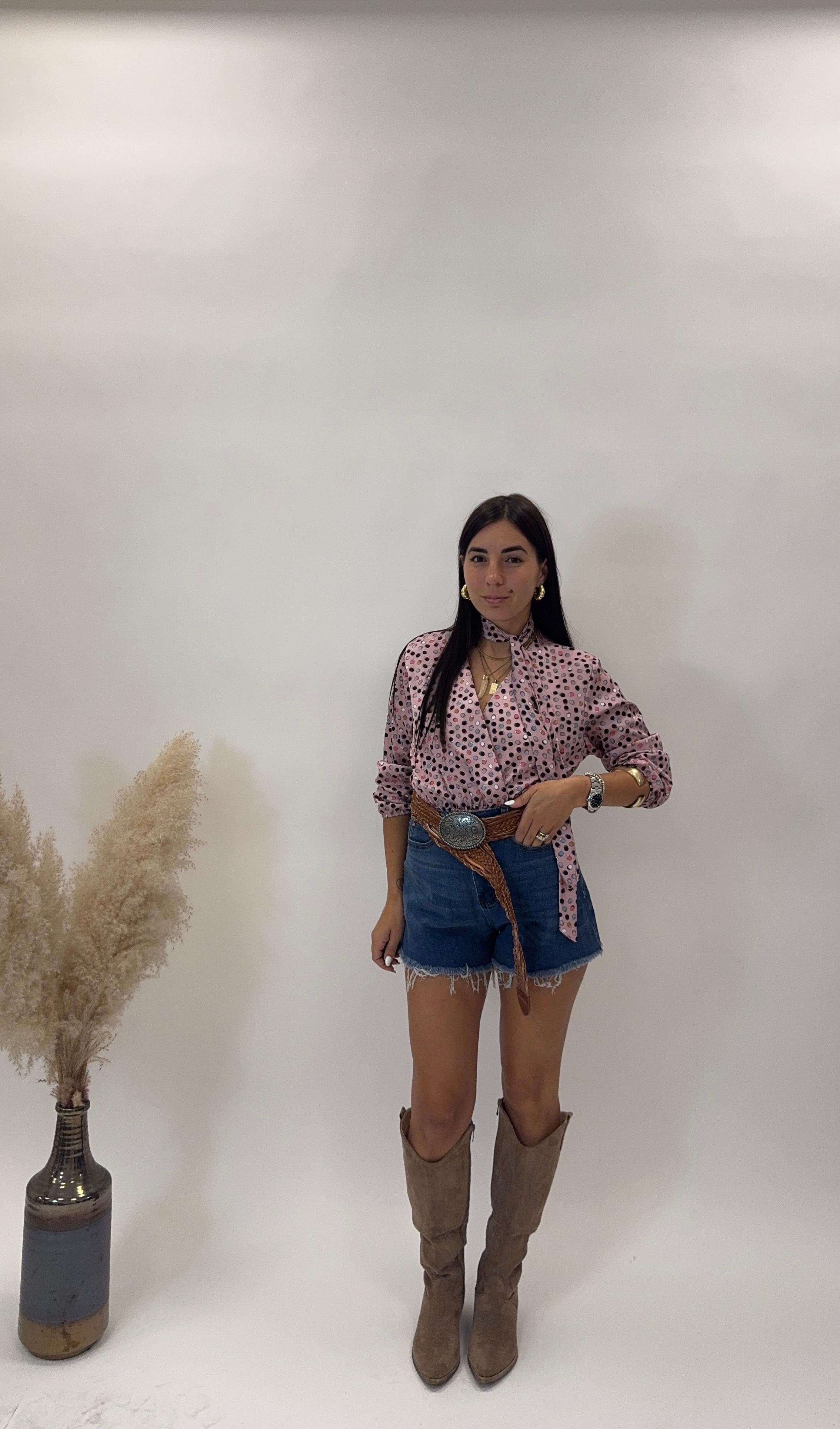 Blusa Scollo V effetto Silk Rosa