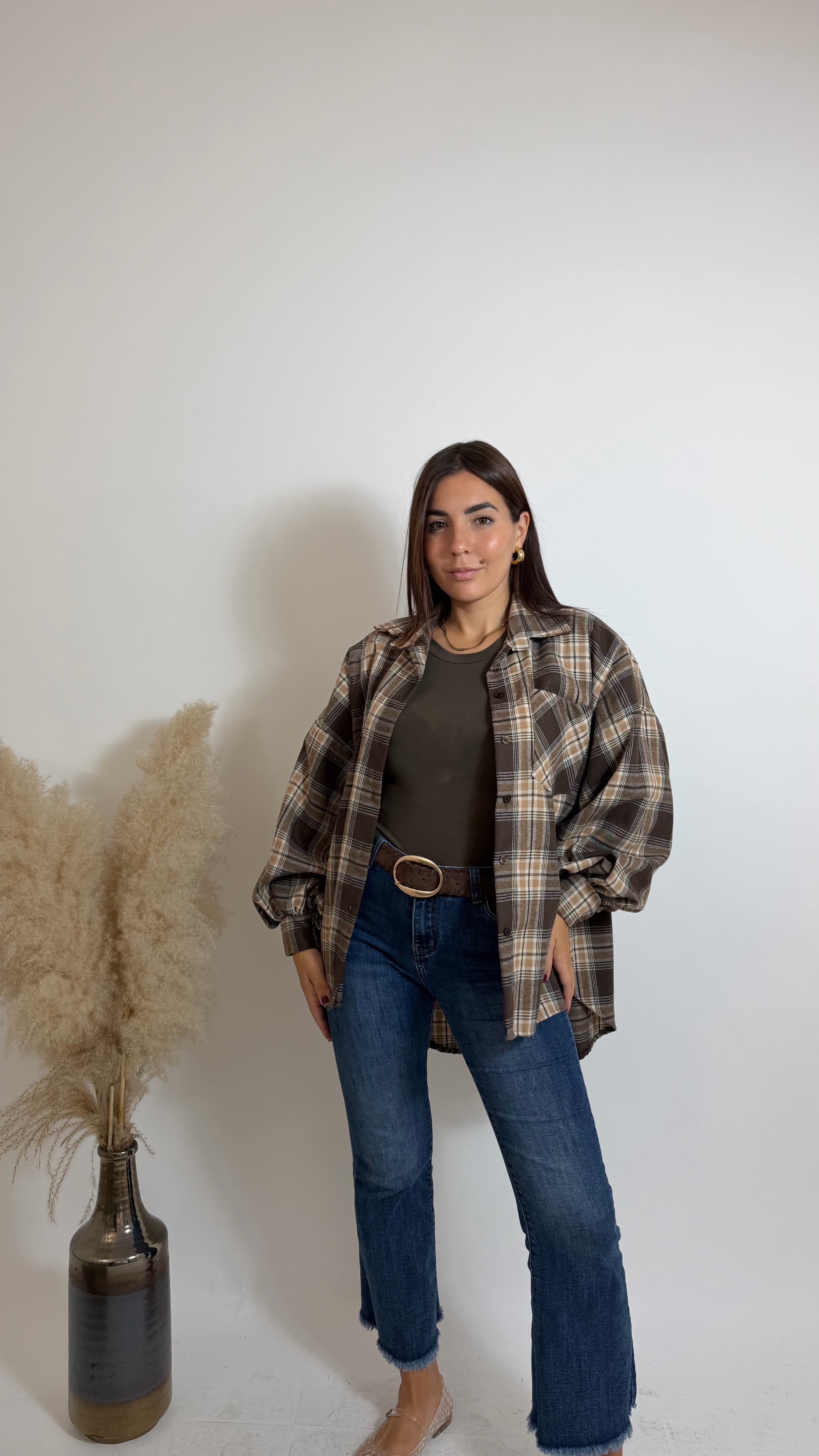 Camicia Manica Balloon Check Choco/Ecru