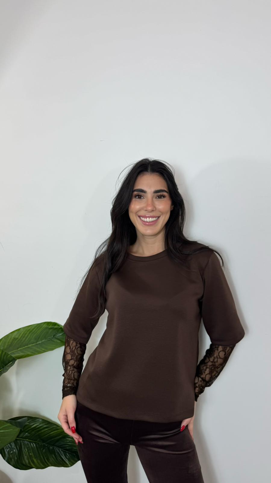 Felpa Cozy Manica Pizzo Choco