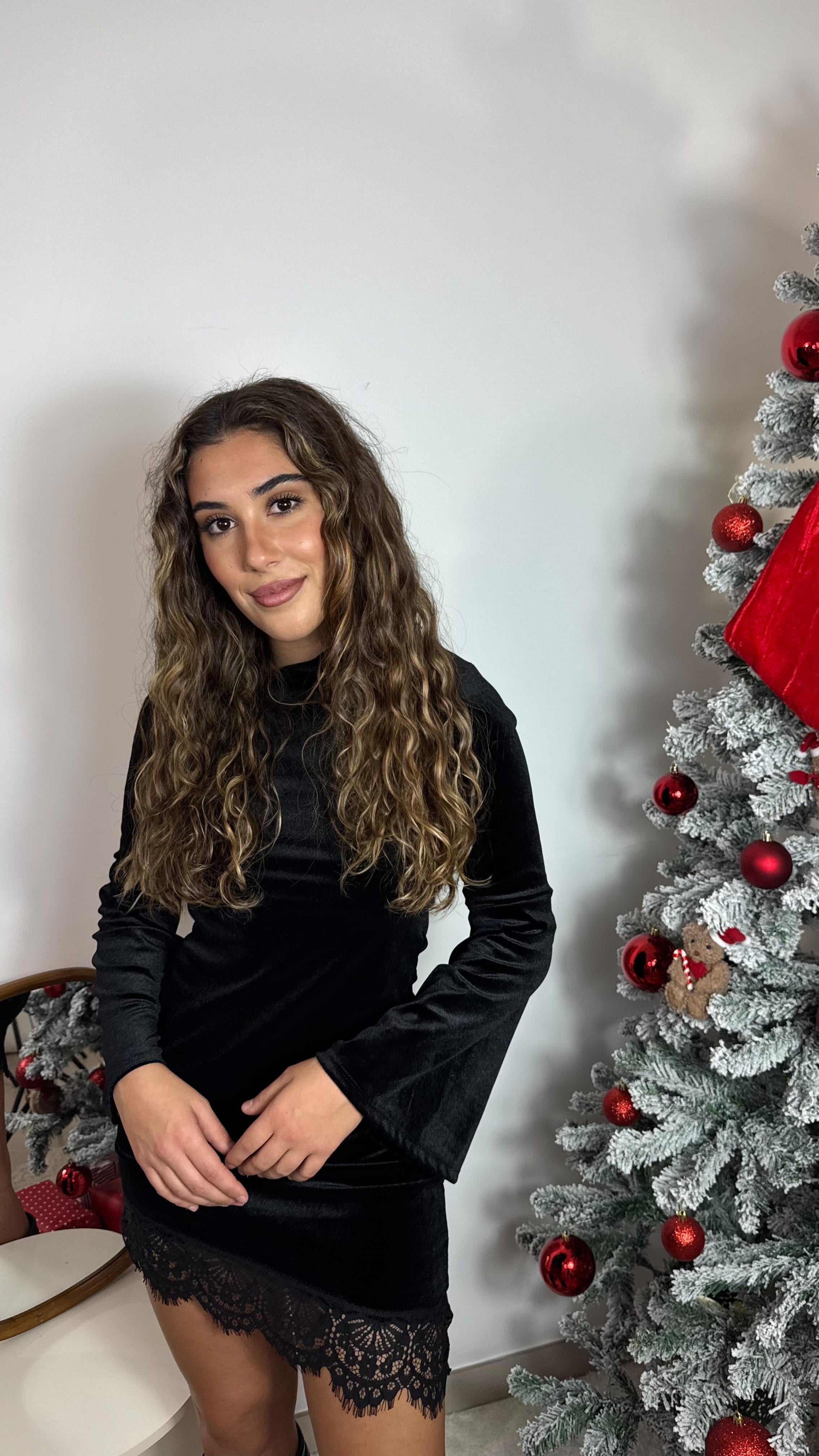 🥂Minidress Velvet Lace Nero