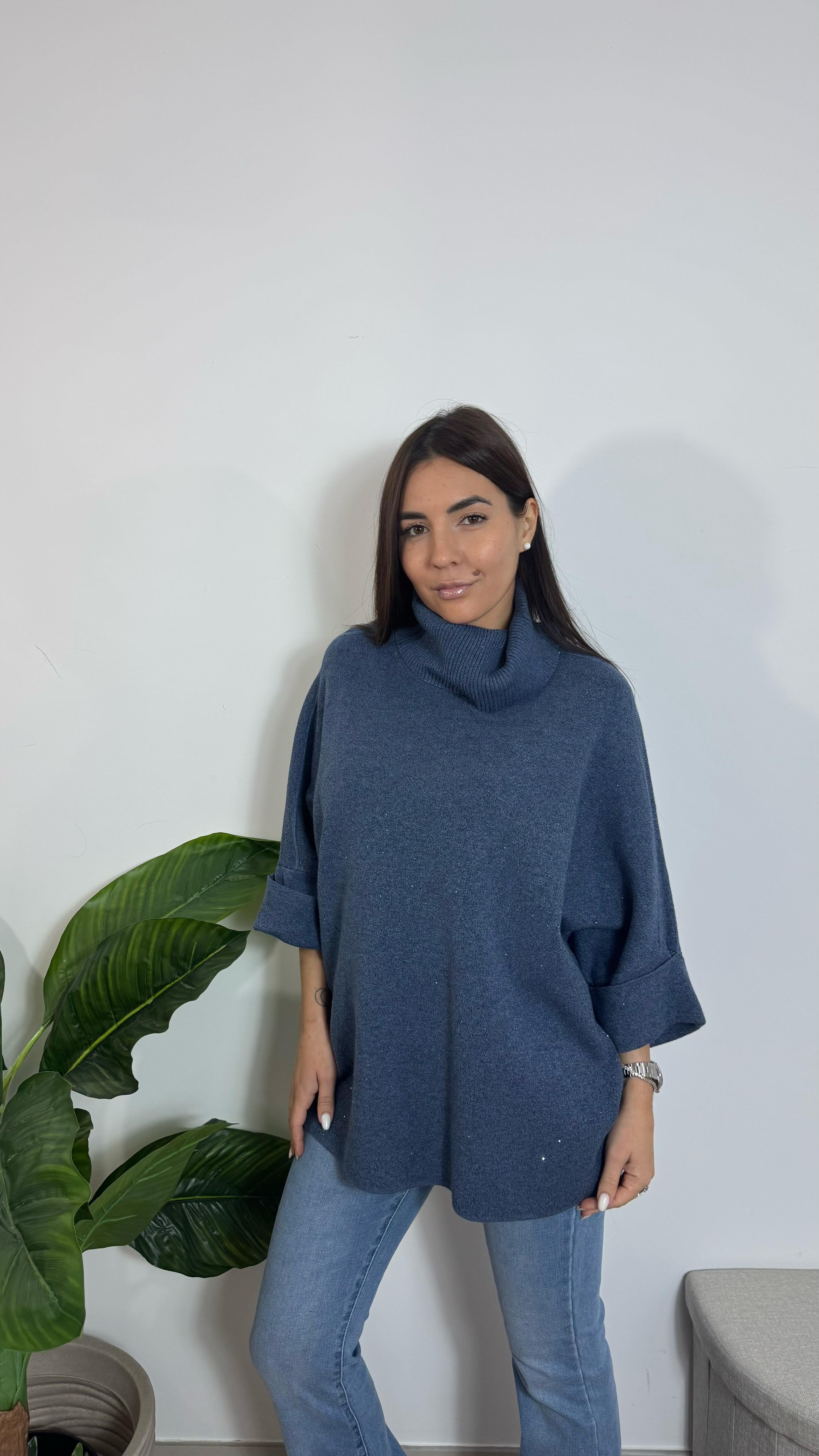 Pull Oversize Punti Luce Ceruleo