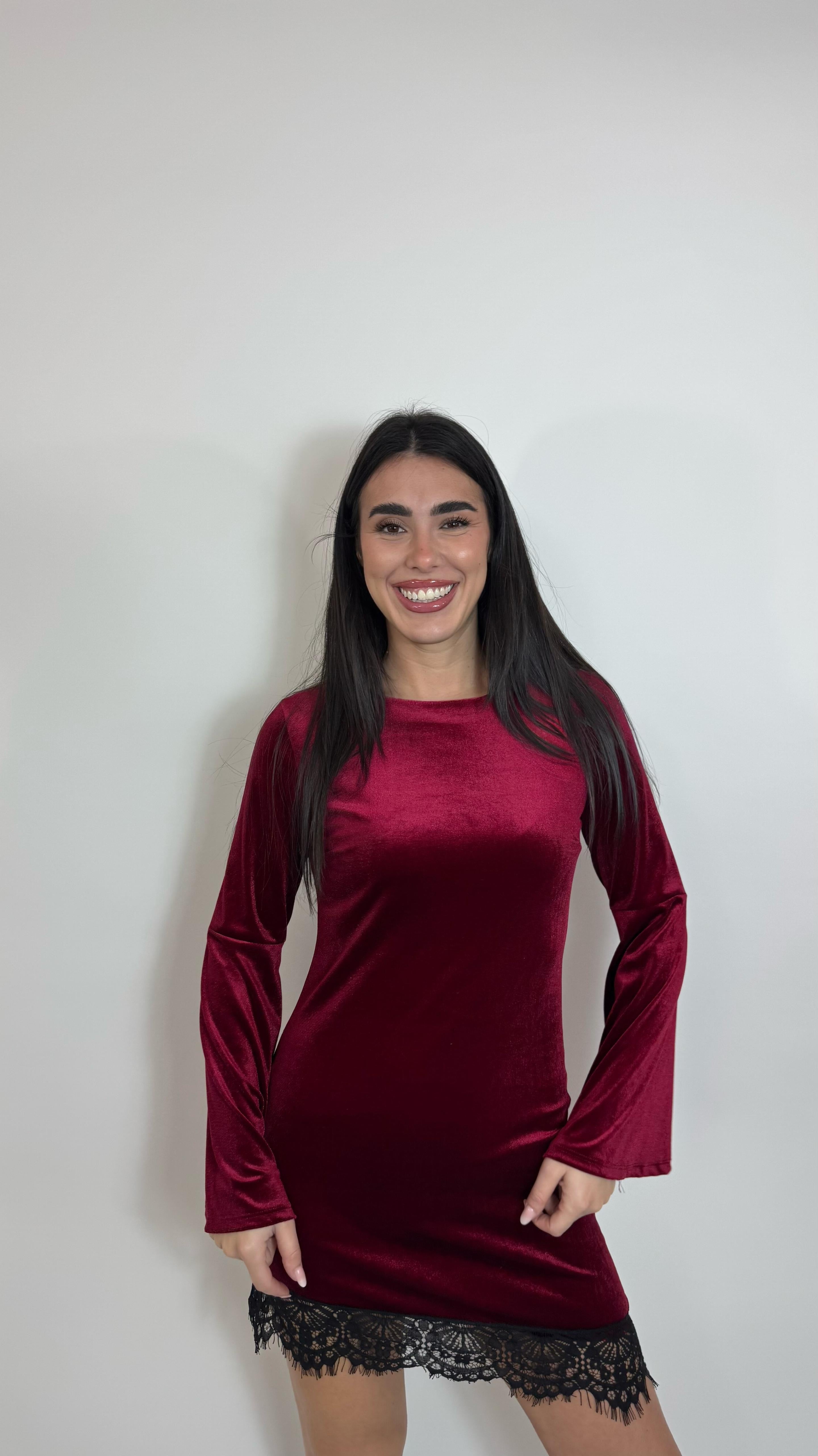 🥂Minidress Velvet Lace Burgundy