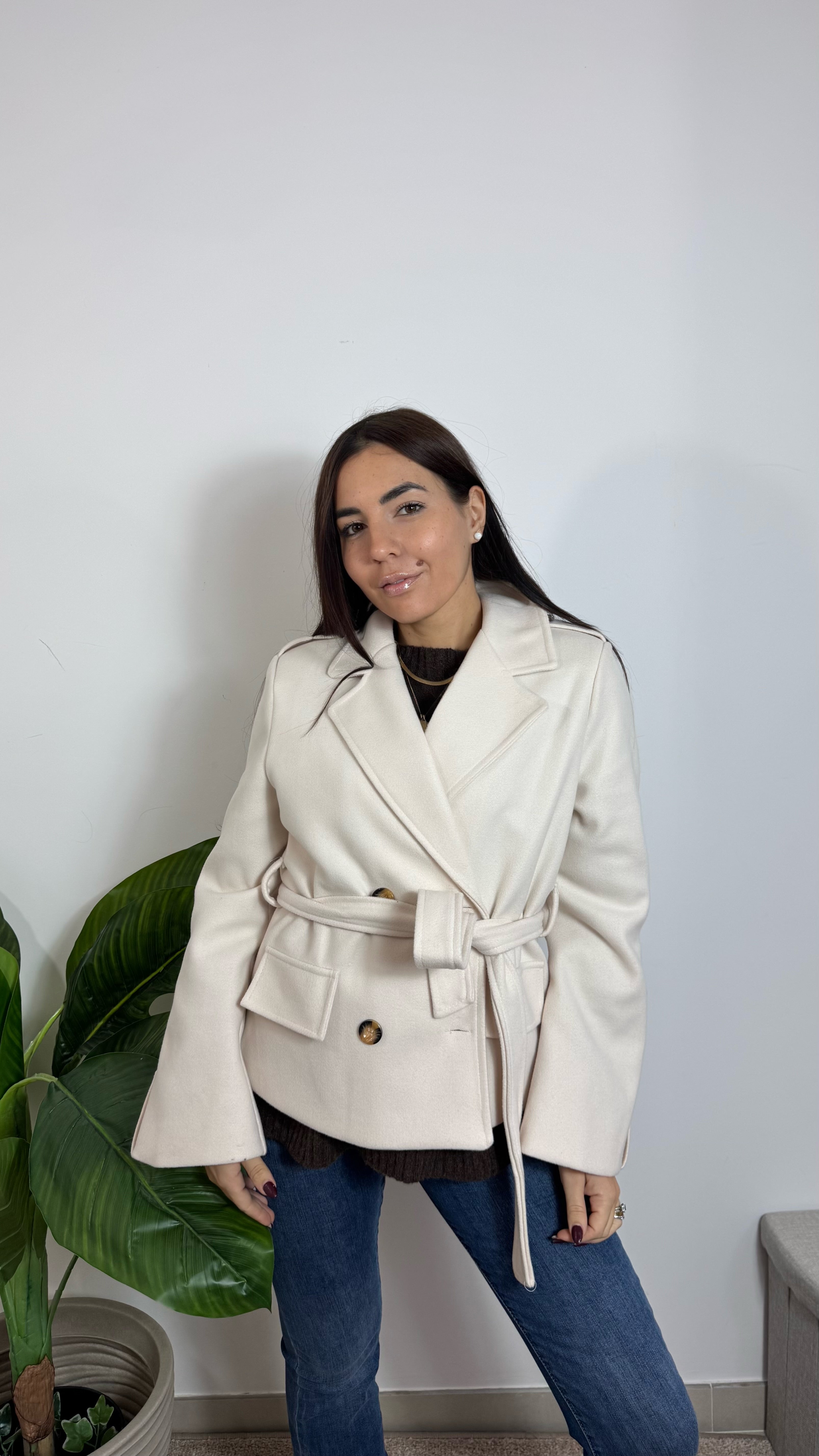 Mini Coat Con Cinta Burro