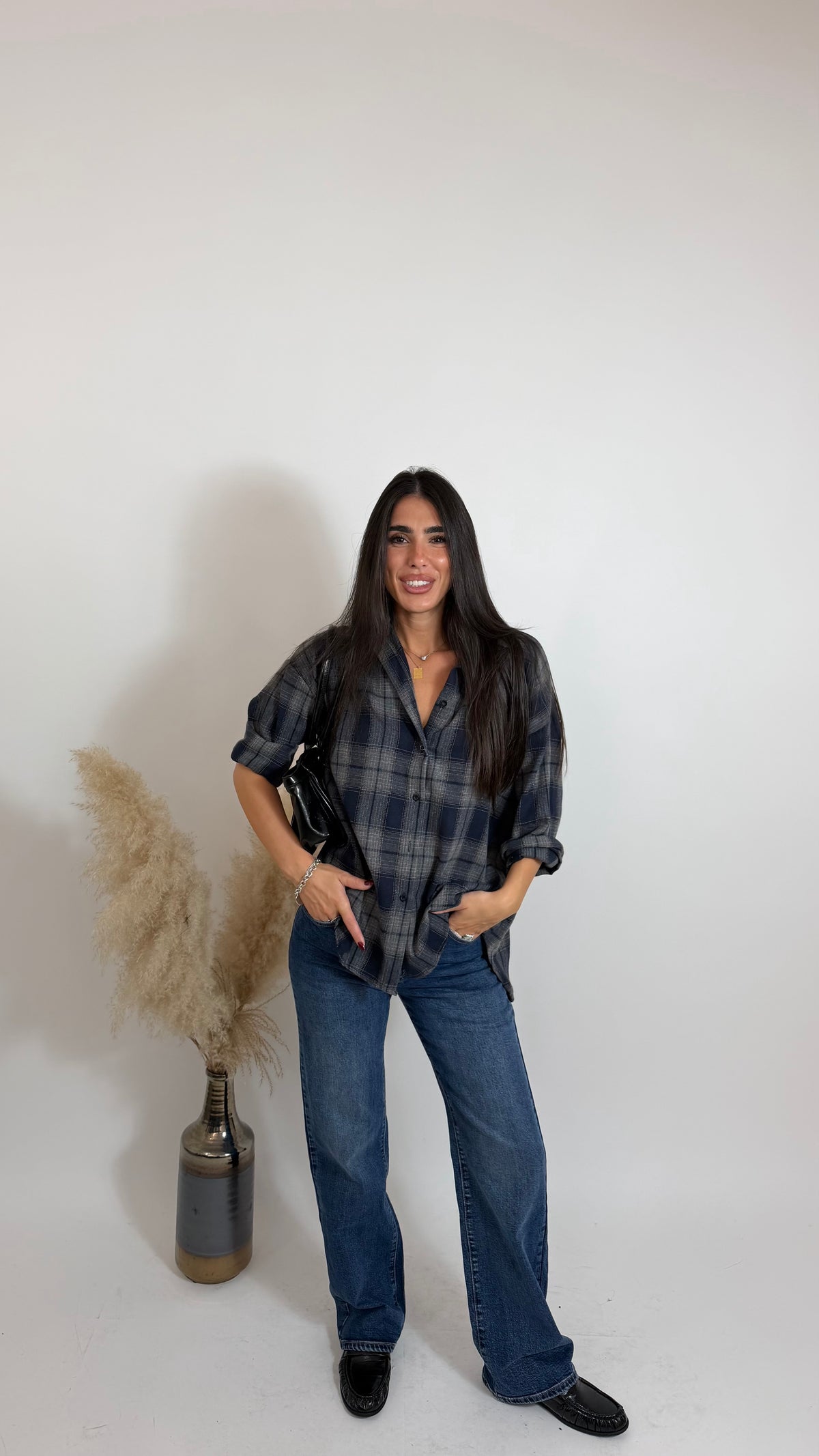 Camicia Check Oversize Blu
